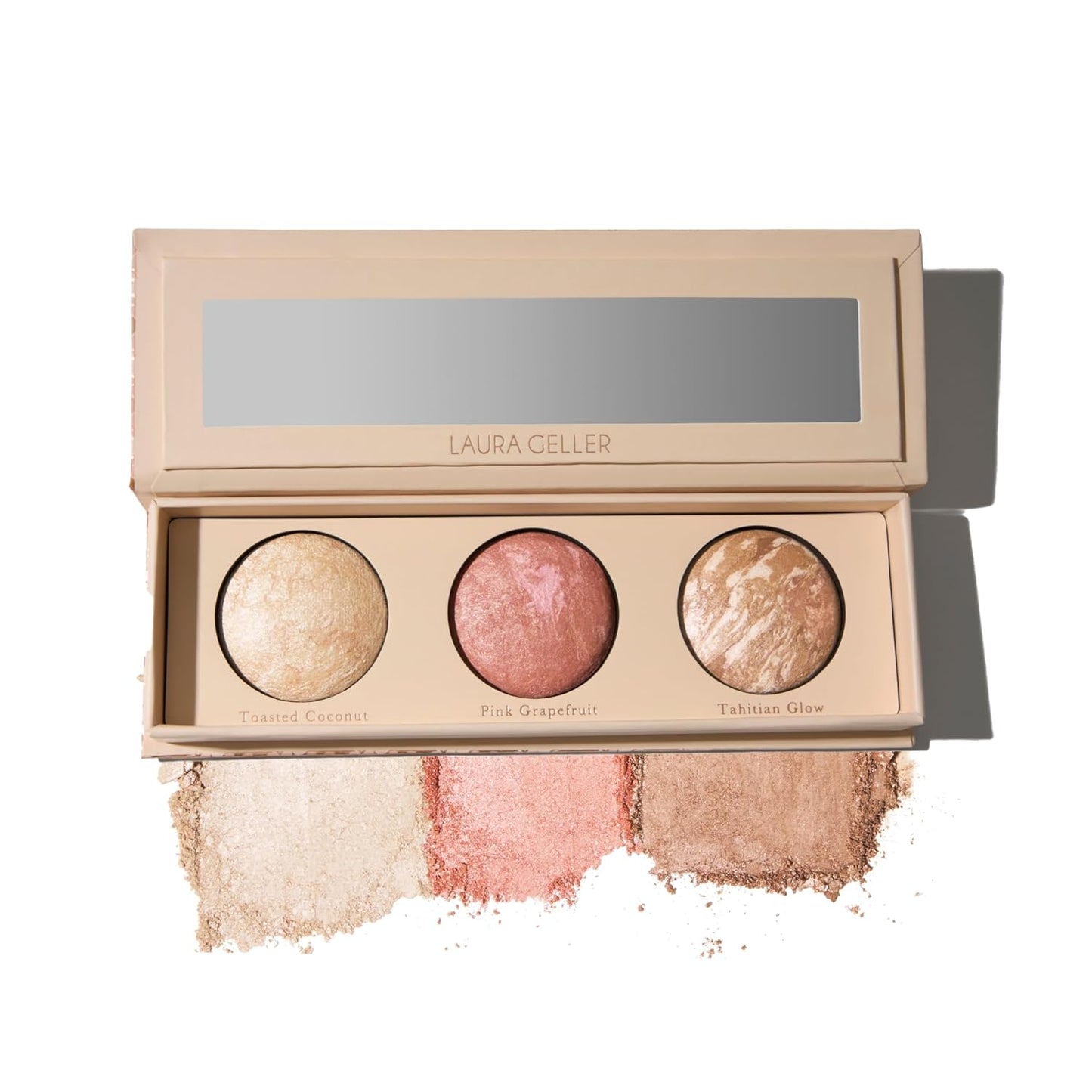 Laura Geller Geller's Greatest Lift-n-Glow Baked Trio Palette | Highlighter, Blush, Bronzer for All Skin Tones