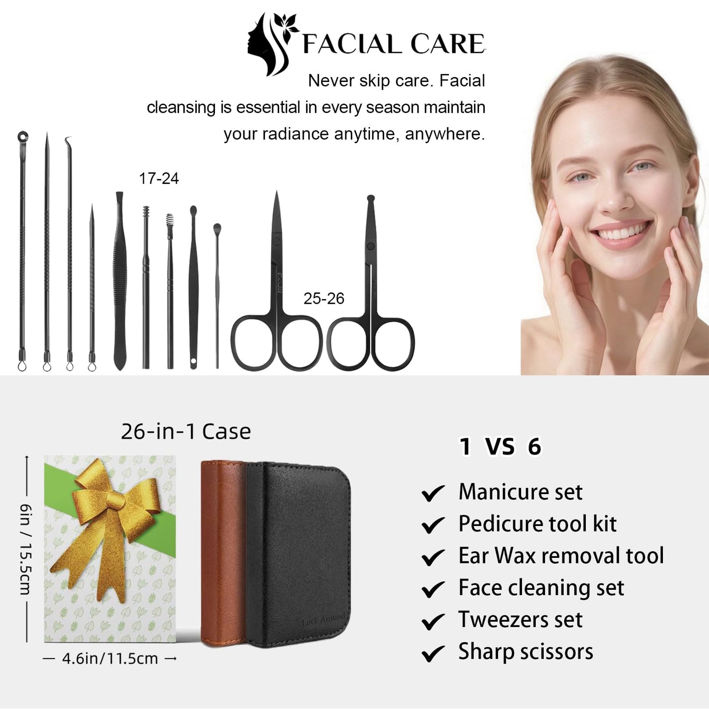Nail Clippers Set, 26 Piece Manicure Set & Pedicure Kit, Stainless Steel Fingernail & Toenail Clipper Cutters, Professional Nail Care Tools with Luxurious Travel Case for Men and Women, Brown