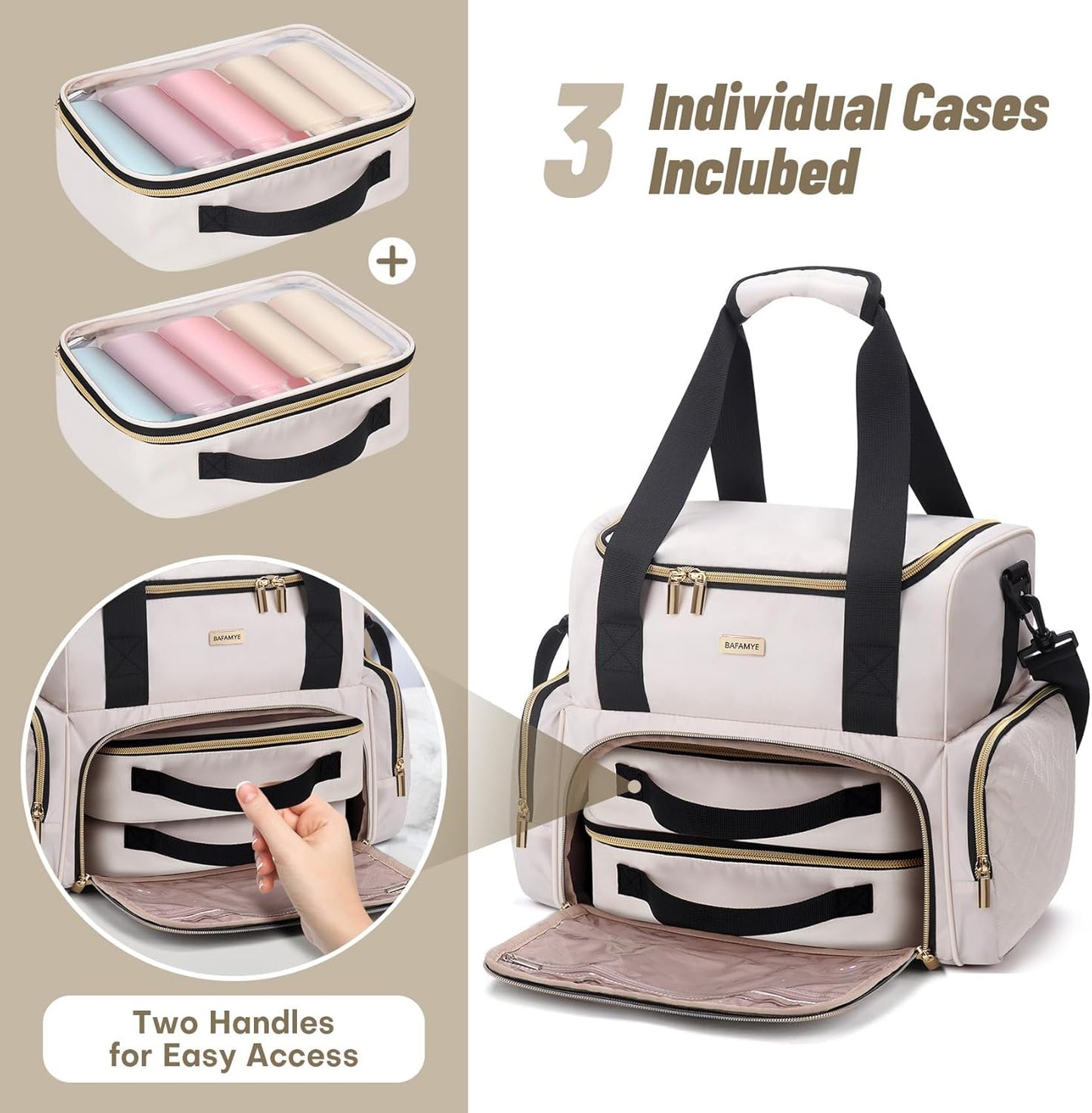 Large Makeup Cosmetic Bag - Double Layer Travel Organizer with 2 Removable Cases | Stylish Toiletry Bag for Women