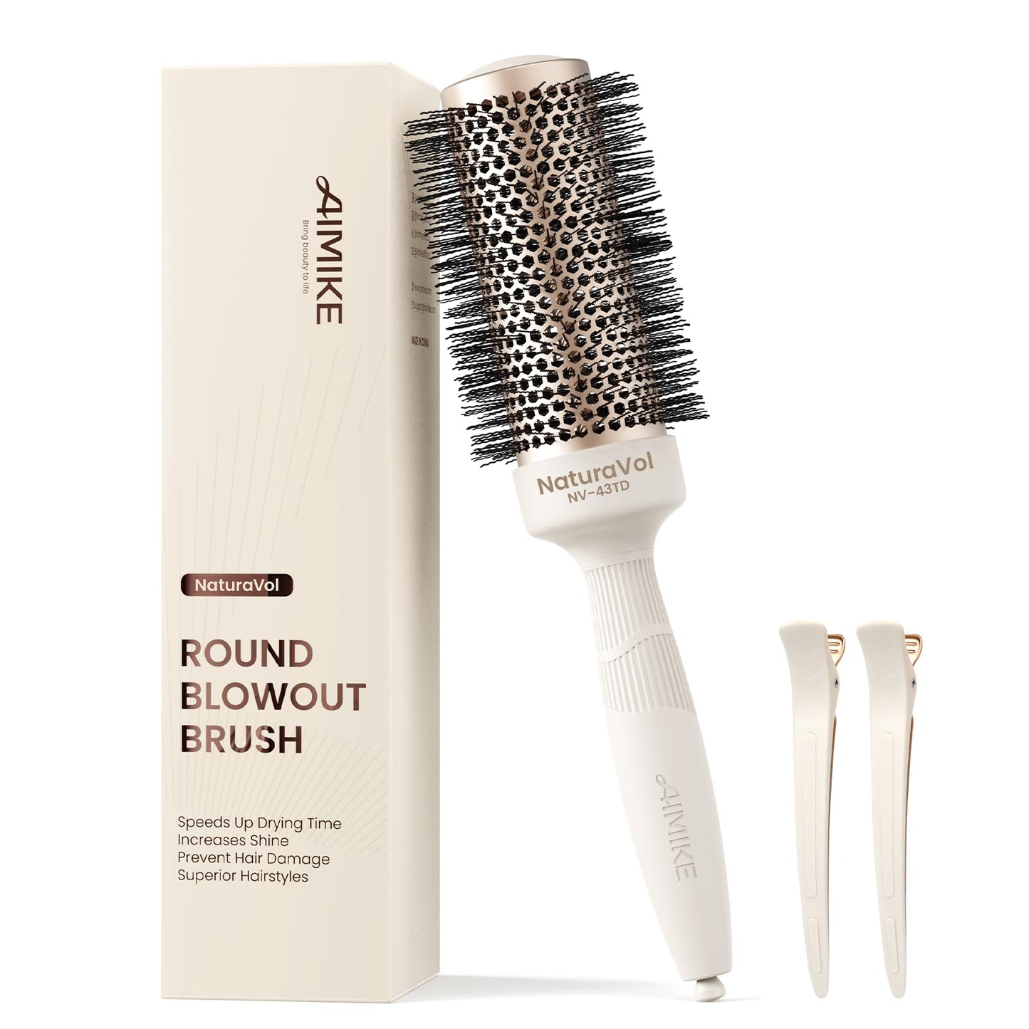AIMIKE Round Brush for Blow Out, NaturaVol Medium Round Hair Brush for Fine Hair with Nano Thermal Ceramic Tech, for Blow Drying & Styling, Adds Volume & Smoothness (1.7 Inch Barrel, 2.5 Inch Bristle)