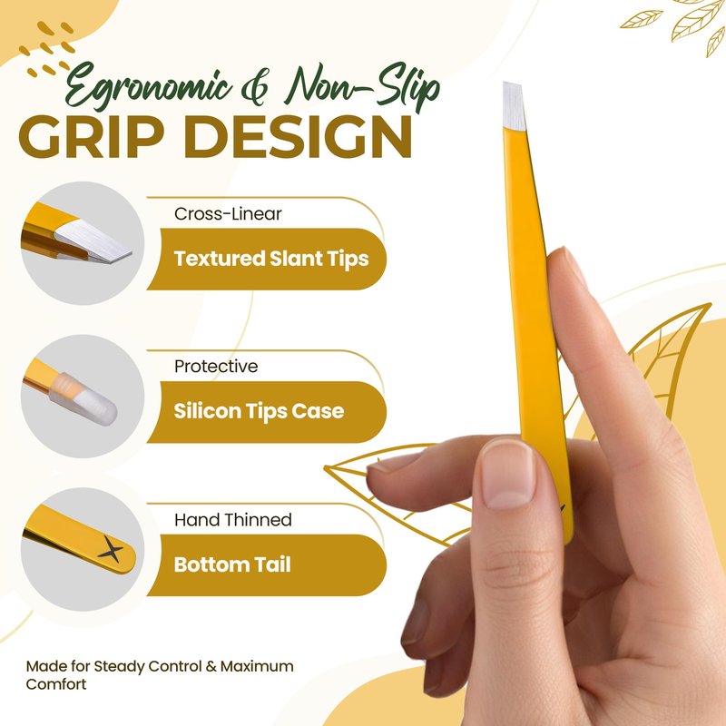 Stainless Steel Mini Slant Tweezer - Professional Precision Eyebrow Tweezers for Women & Men, Rust-Proof Travel Grooming Tool for Facial Hair Removal, Chin Hair & Ingrowns (Chalked Lemon)