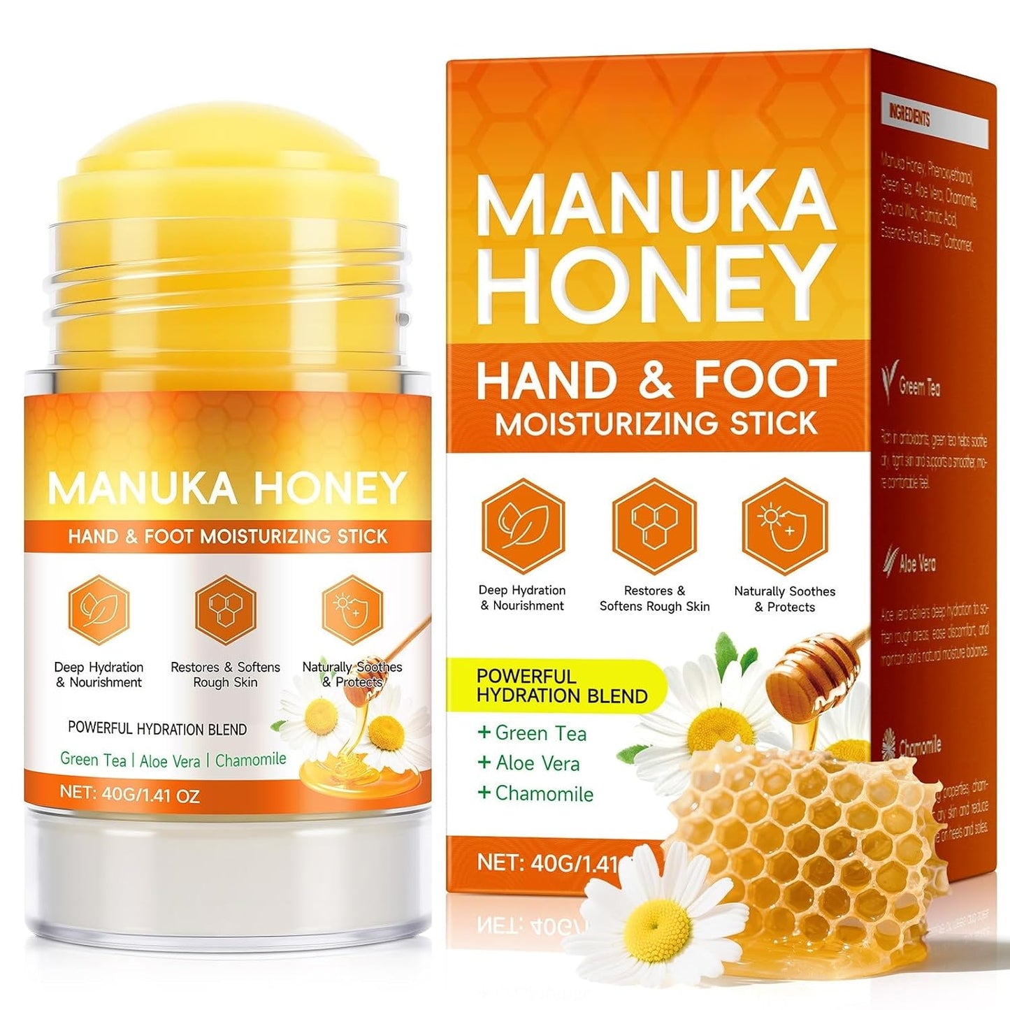 Manuka Honey Moisturizing Stick - Deep Hydration for Hands & Feet | Aloe Vera, Green Tea, Chamomile - 40g
