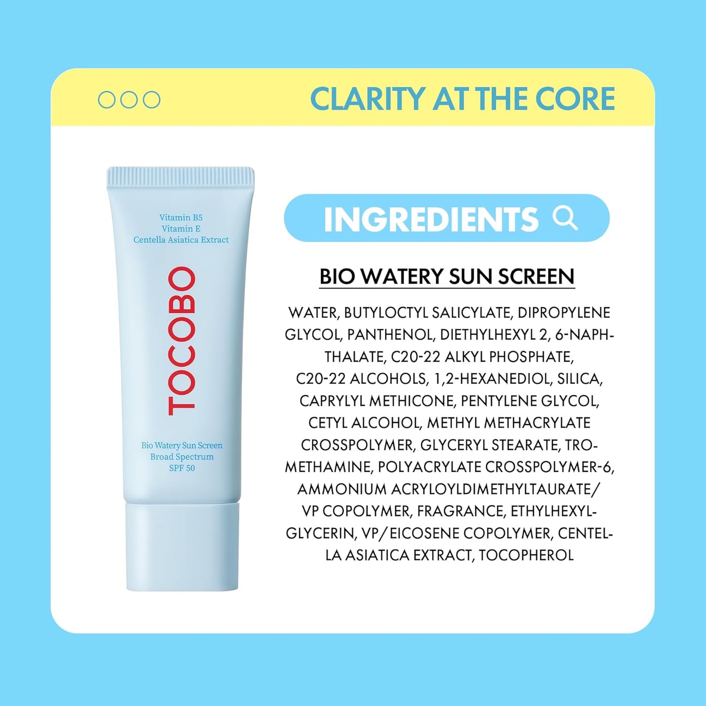 Bio Watery Sunscreen SPF 50 - Lightweight Korean Facial Sun Cream with Hyaluronic Acid | Vegan, 1.35 fl oz