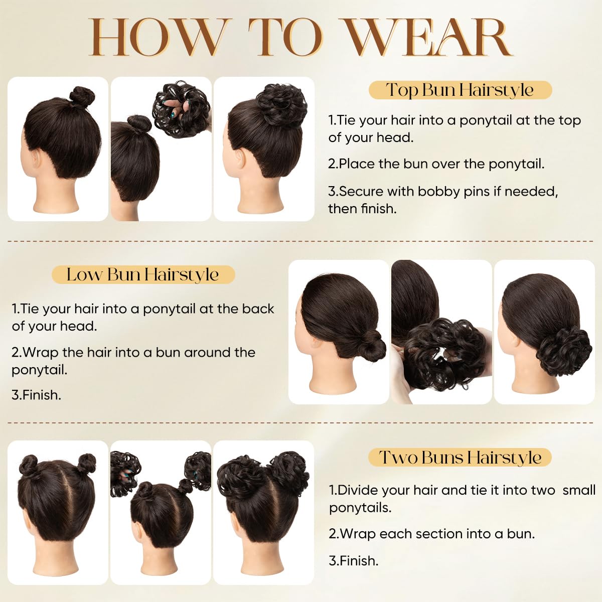 Small Messy Bun Hair Pieces for Women - Synthetic Curly Mini Scrunchies | 2PCs Dark Brown