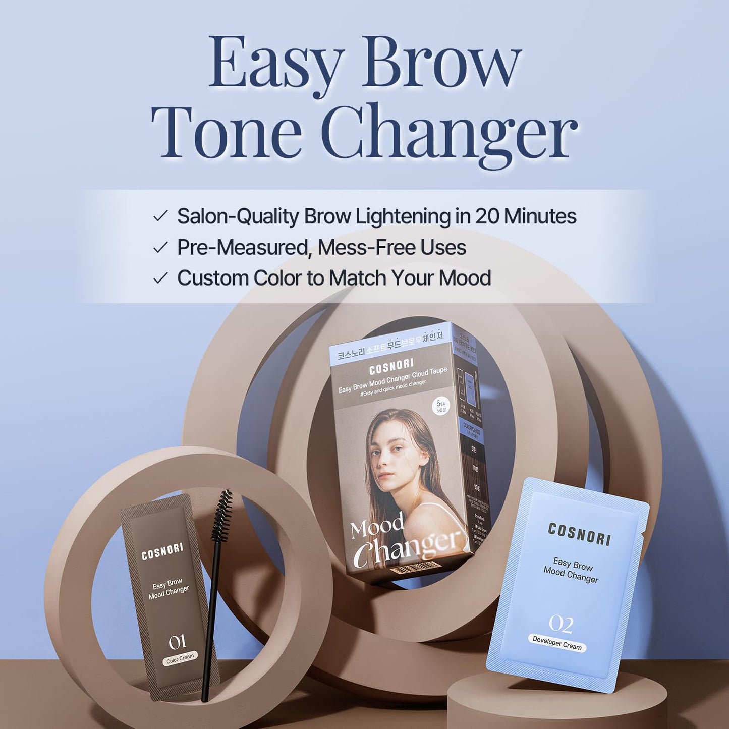 COSNORI Easy Brow Mood Changer - Brow Tinting Kit for Natural-Looking Brows | Soft Ash Brown, 5 Applications