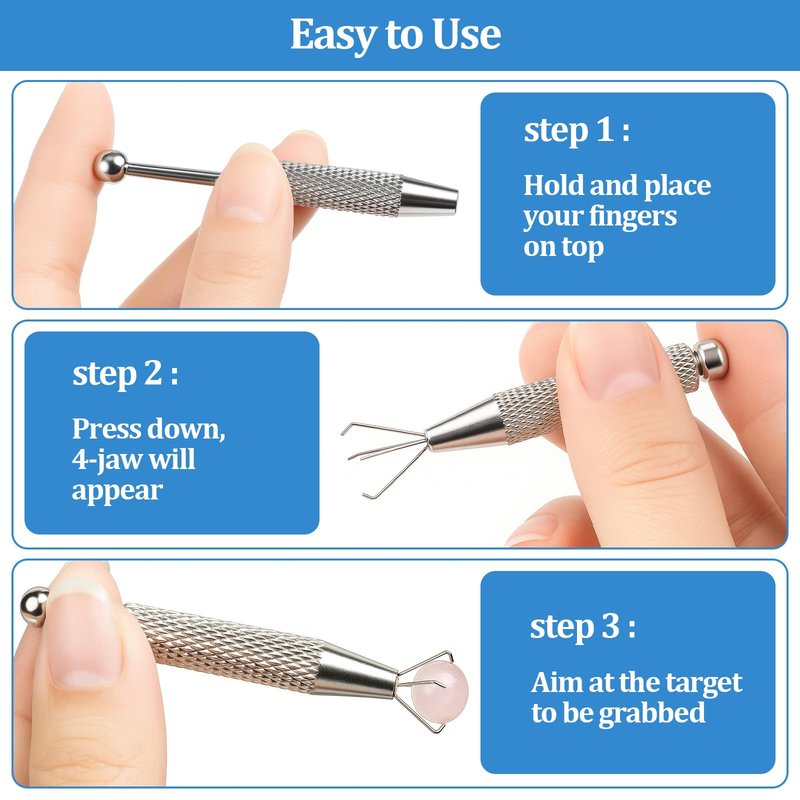 Piercing Ball Grabber,3 PCS Piercing Removal Tool,4-Claw Diamond Tweezers for Easy Jewelry Changing,Stainless Steel Gem Pickup Tool,Earring Pearl Grabber