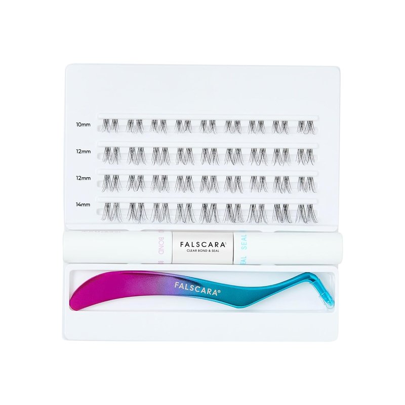 Falscara Soft Wispy Lash Clusters Kit | At-Home 36 Clear Band Extensions, 10mm-14mm, Reusable Up to 14 Days