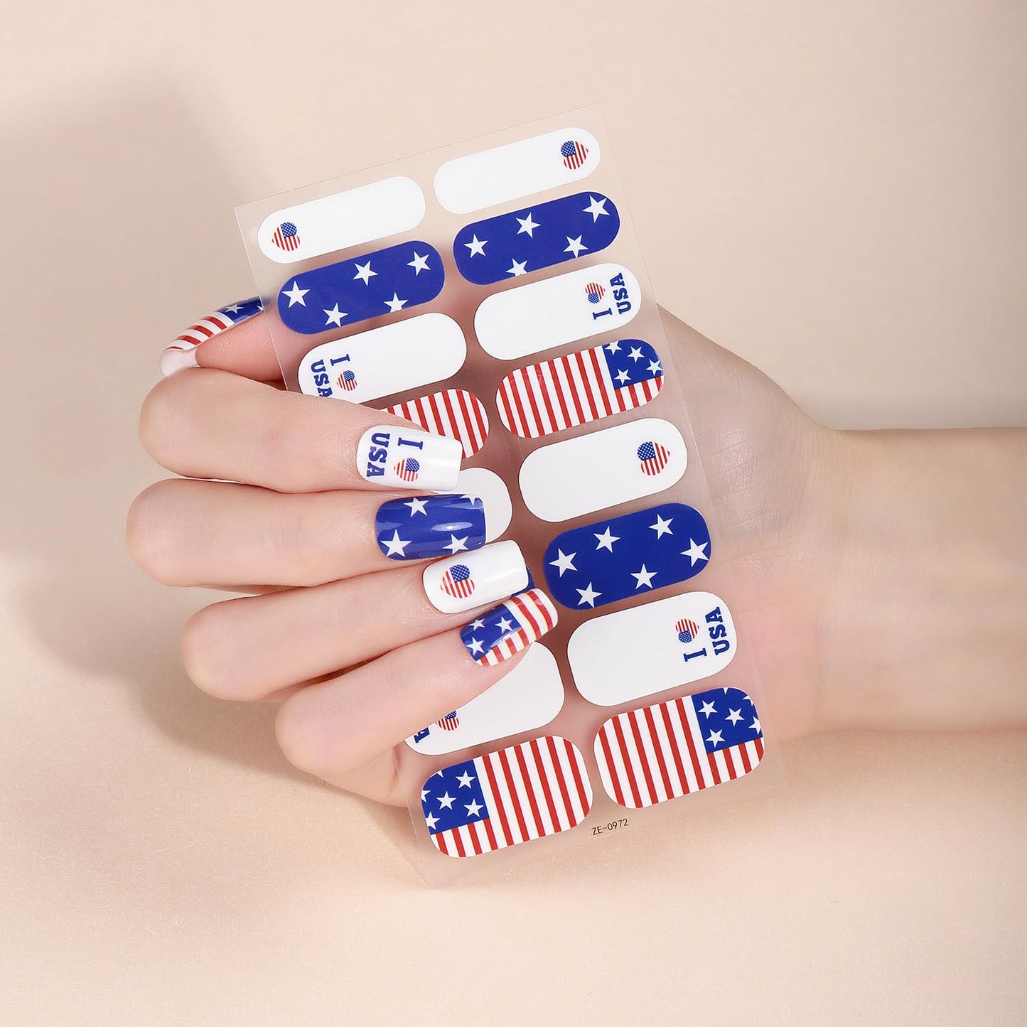 4 Sheets 4th of July Gel Nail Stickers American Flag Nail Wraps Stickers American Memorial Day Nail Polish Strips Star Full Wrap Nail Strips Independence Day Nails Supply for Women Manicure DIY Decor