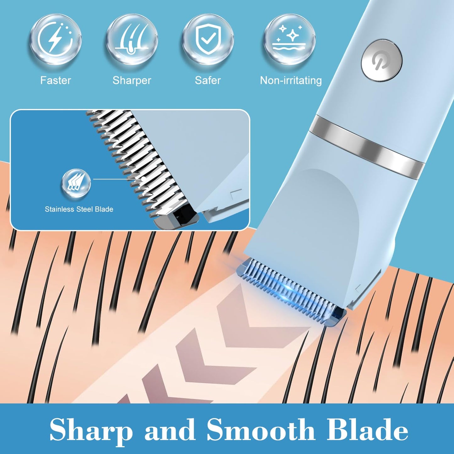 Zivelier 3-in-1 Electric Razor IPX7 Waterproof Bikini Trimmer Wet & Dry Use Painless Personal Trimmer Groomer for Ladies Face Body Legs Bikini Public Hairs Electric Lady Shaver with Replaceable Heads
