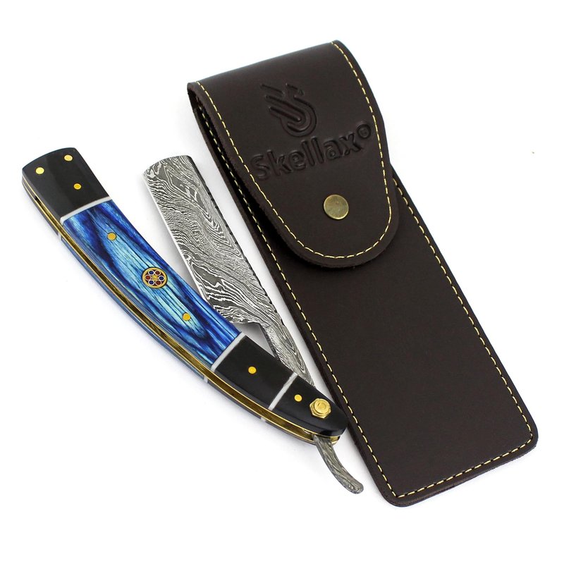 Damascus Straight Razor - Custom Shaving Blade for men - Damascus Steel Barber Approved - Straight Edge Razor For Men - Mens Shaving Razor Kit -Travel Case - Best Gift Set For Him