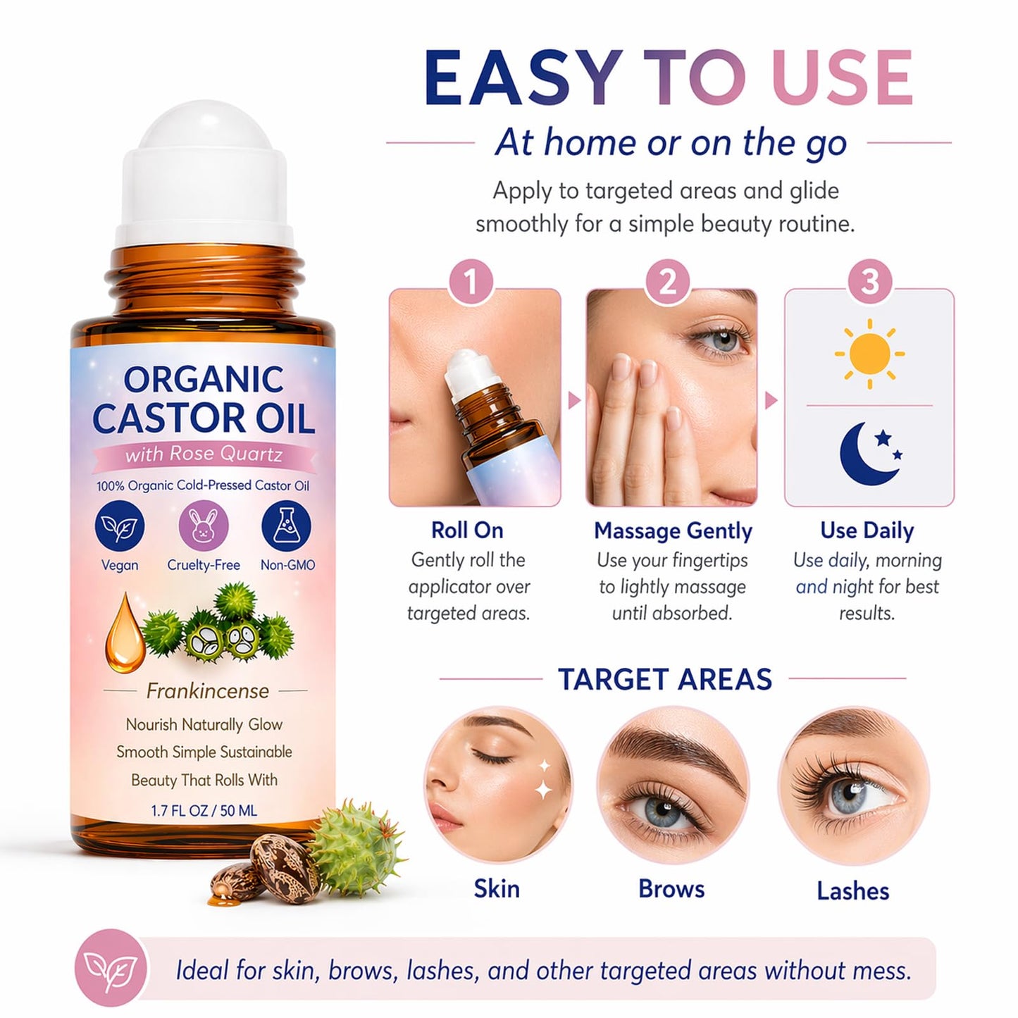 nutracifica Soldaire Organic Castor Oil Roll-On, Cold Pressed, 1.7 Fl Oz