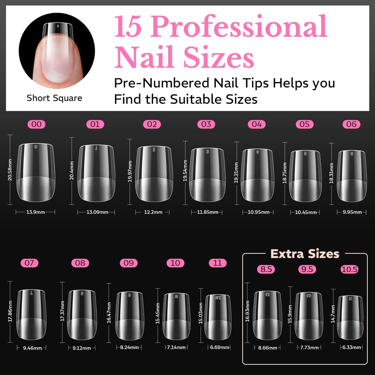 Short Square Nail Tips - 600pcs Pre-Etched Soft Gel Acrylic Fake Nails | Half Matte Full Cover for DIY Manicure