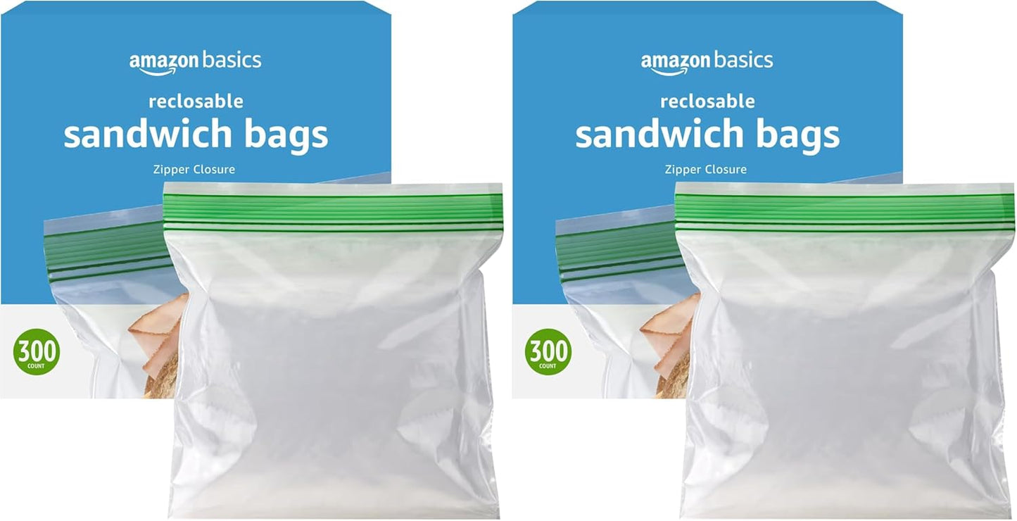 Resealable Double Zipper Sandwich Storage Bags - 300 Count for Food Storage | Durable & Convenient