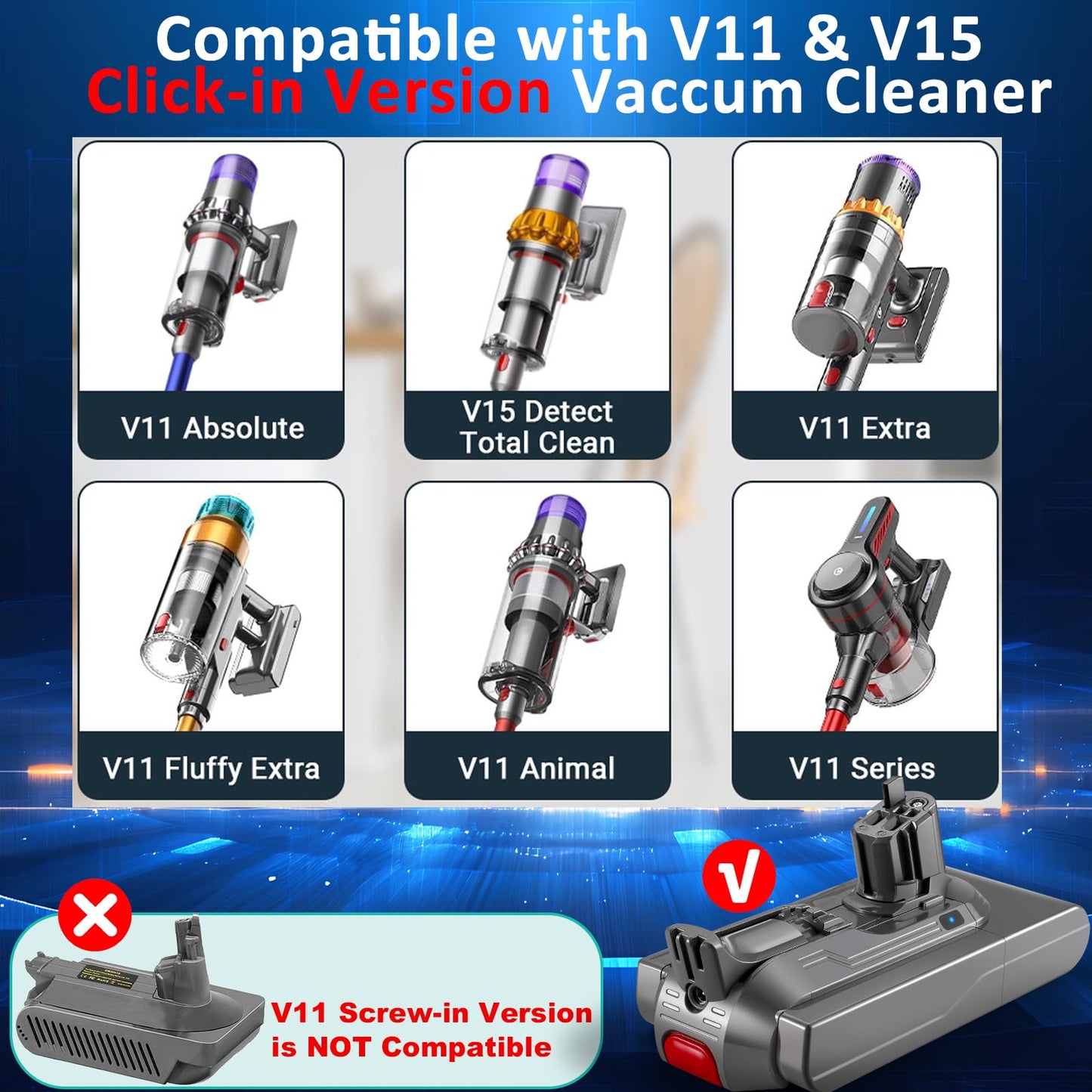 NYI V11 Battery Replacement Compatible with Dyson V15 Button Click-in Type - 25.2V 99.79WH for V11 V15 SV15 SV16 SV22 SV28 SV29 SV47 970425-01 Vacuum Cleaner (Not for Screw-in Type)