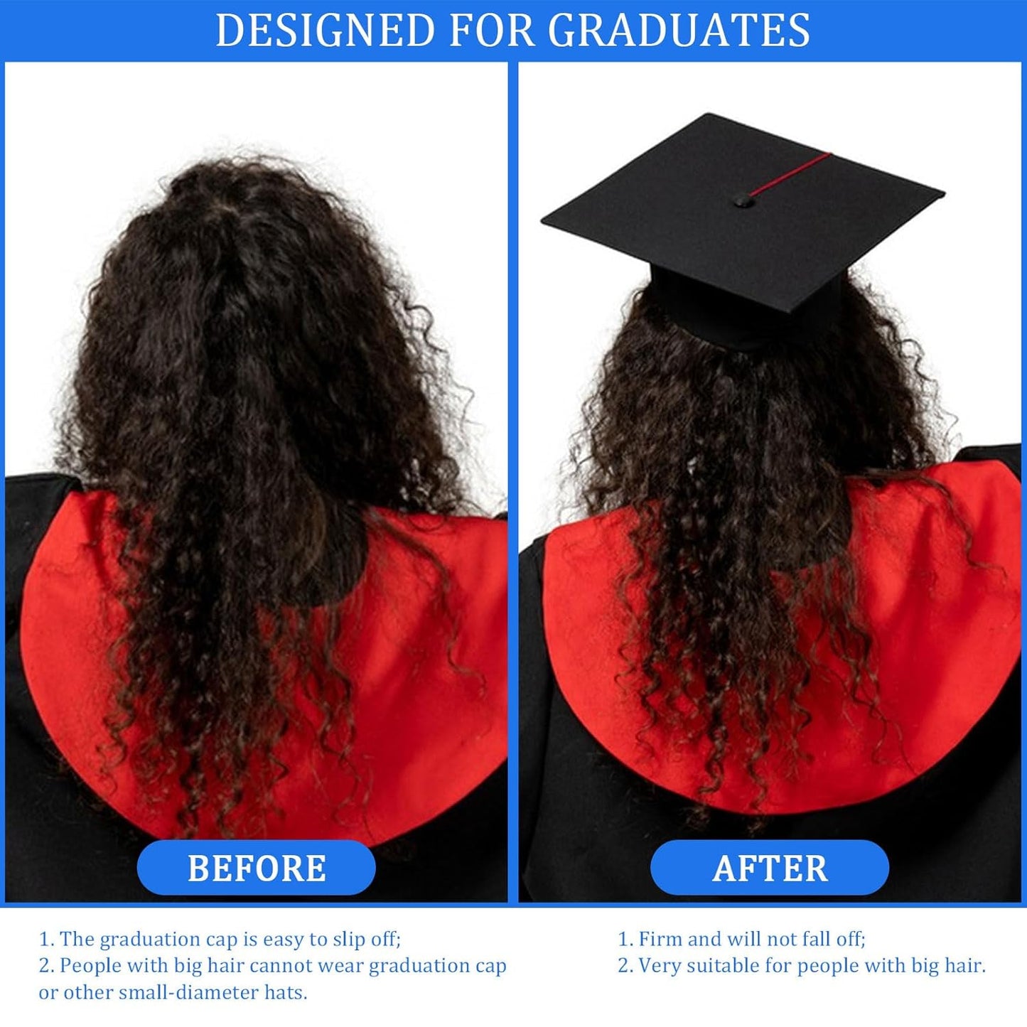 Graduation Cap Headband Insert - Secure Clip Holder for Grad Hats | Anti-Fall Hair Bands (2pcs)