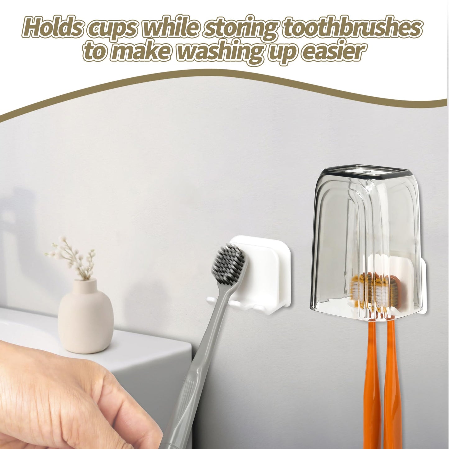 2-Piece Set of White self-Adhesive Wall-Mounted Waterproof Toothbrush Holders, Electric Toothbrush Holder for Bathrooms，Suitable for Bathroom Showers.