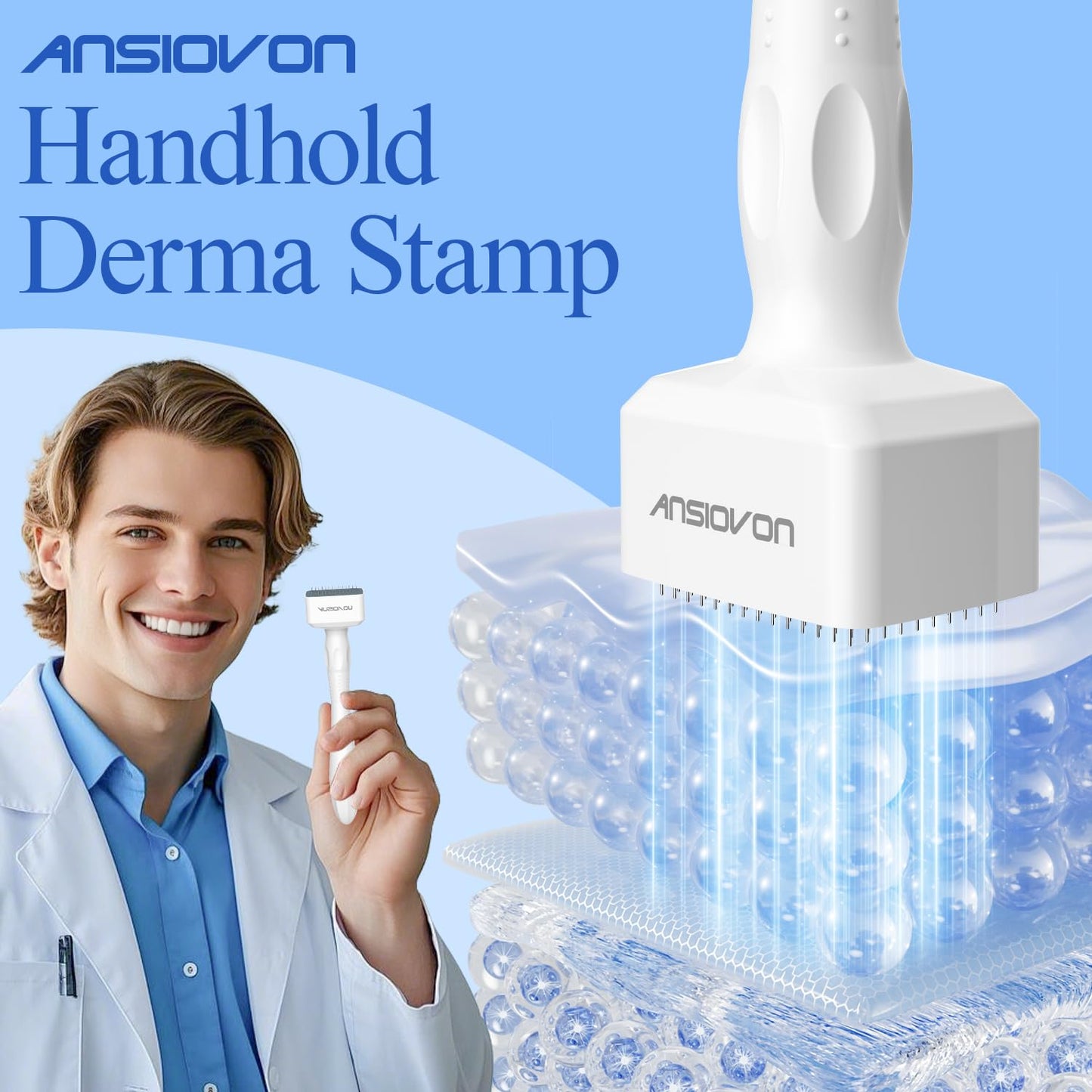Microneedling Stamp - ANSIOVON Derma Stamp for Hair, Face & Scalp | At-Home Dermastamp for Men & Women