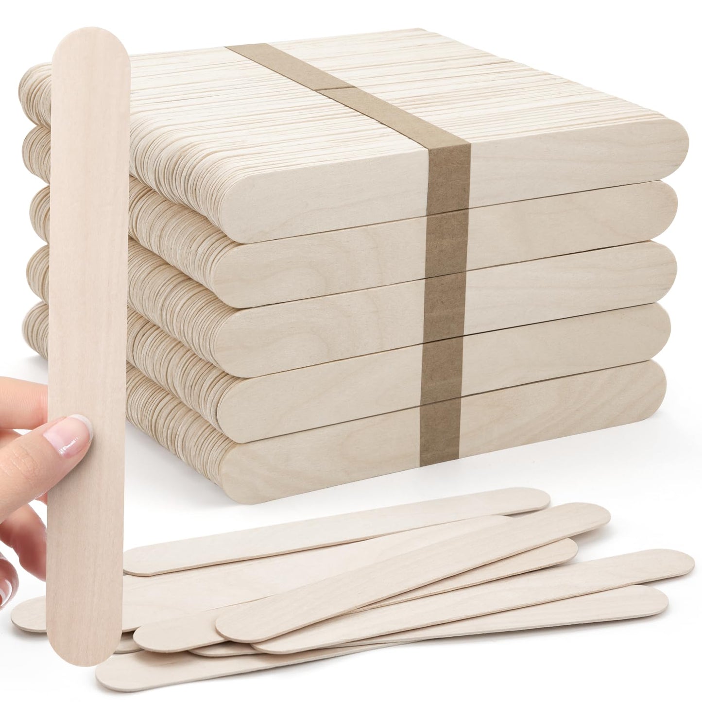 WISYOK 8 inch Popsicle Sticks, 500 Pcs Jumbo Wood Craft Sticks, Fan Handles, Large Popsicle Sticks for Crafts, Wedding Programs, Great for DIY Creative Designs