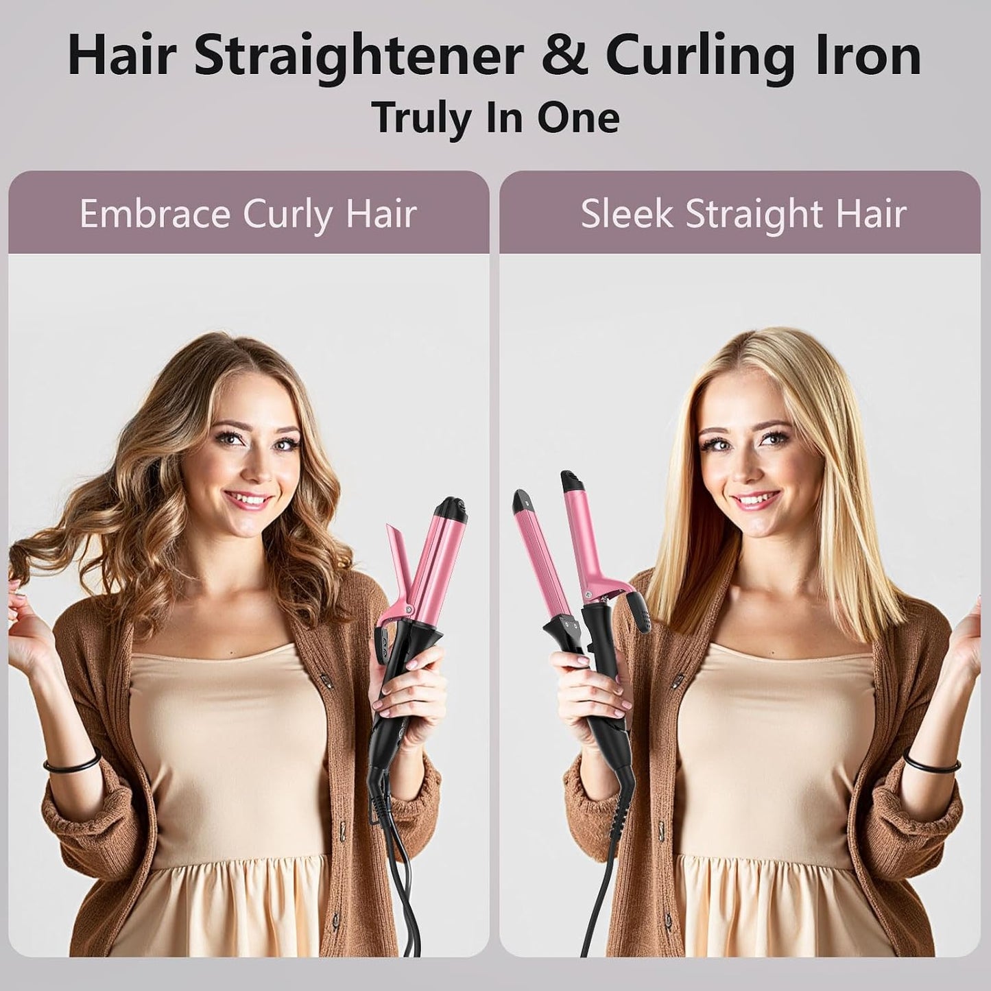 2-in-1 Hair Straightener and Curler - Dual Voltage Flat Iron with Ceramic Coating | 3 Heat Settings 320°F-410°F | Portable Mini Styler for Travel