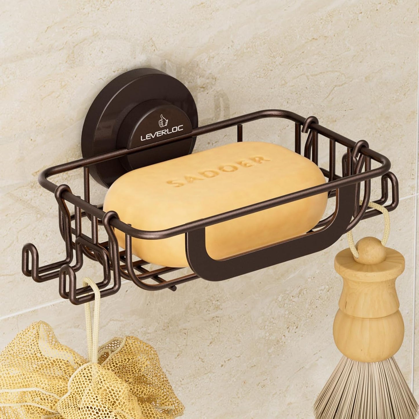 LEVERLOC Bar Soap Holder - Rustproof Stainless Steel Shower Soap Dish with Hooks | Black