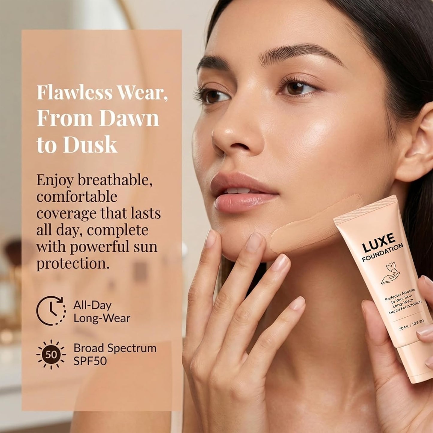Color Changing Foundation for Women - Hyaluronic Acid & Vitamin E, Flawless Finish, SPF 50 | 30 ML