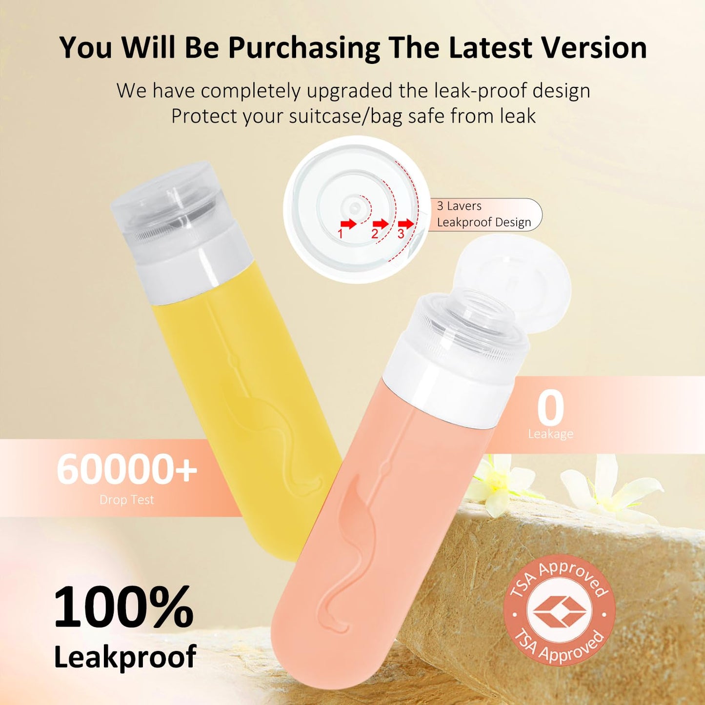 Vipop Travel Size Bottles - 3 oz Leak-Proof Silicone Containers for Toiletries | TSA Approved