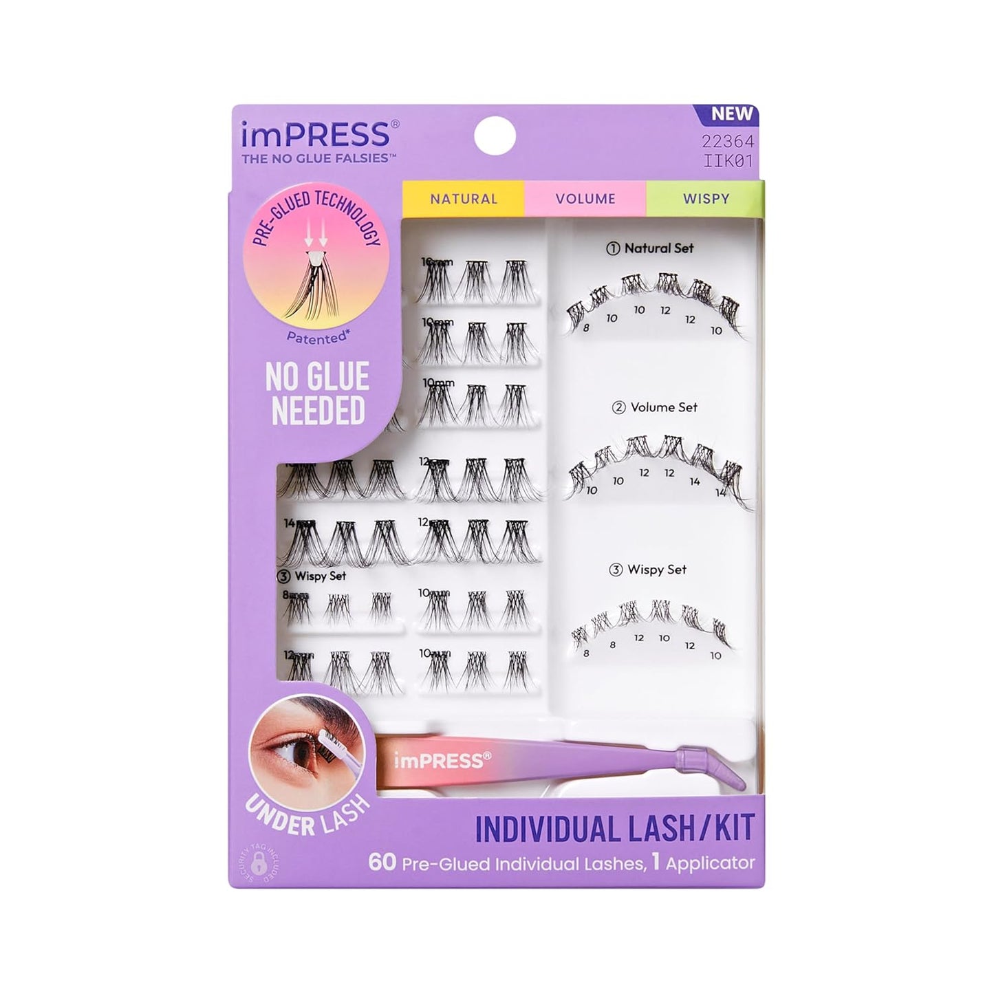 Impress Individual Lash Kit - Pre-Glued Lash Clusters for Natural Volume | 60 Black False Eyelashes