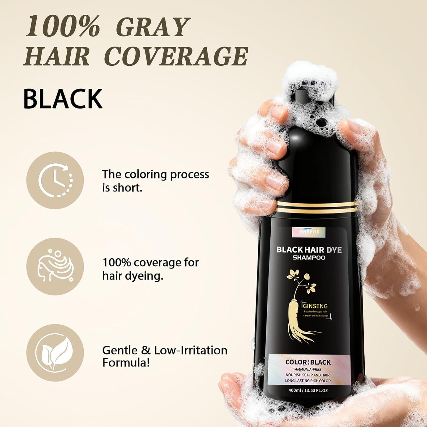 Black Hair Dye Shampoo - 3 in 1 Semi-Permanent Gray Coverage for Men & Women | Herbal Ingredients