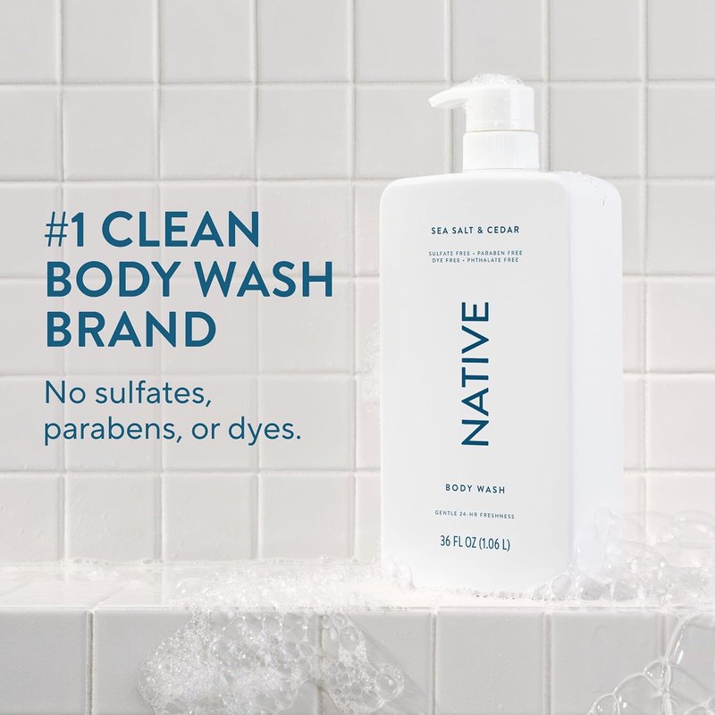 Native Body Wash - Sea Salt & Cedar Scent | 36 oz Pump Bottle, Sulfate-Free & Gentle for All Skin Types