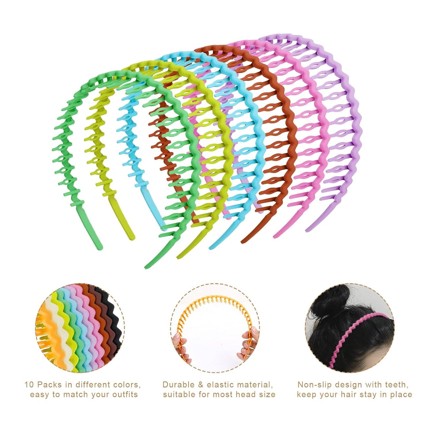 Plastic Headbands for Women & Teens | 10-Pack Non-Slip Thin Hairbands in Bright Pink & Green