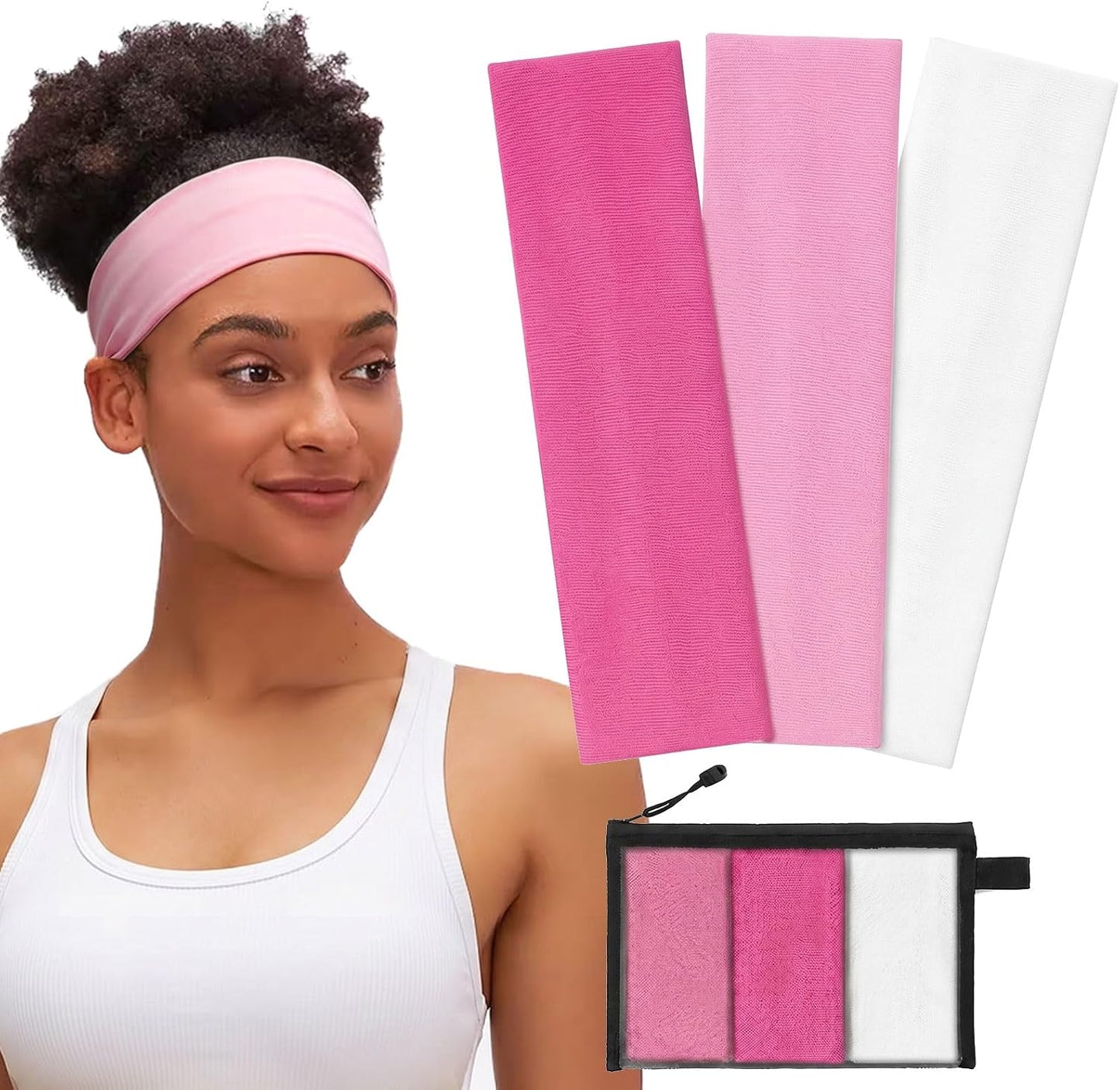 Non-Slip Headbands for Women - Soft Cotton Elastic Hairbands for Gym & Running | 3 Pack with Bag