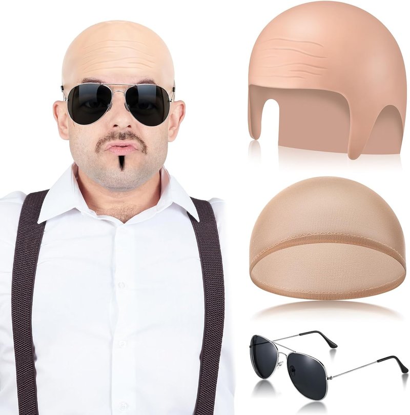Bald Caps for Men & Women - Nylon Makeup Wig Cap with Glasses | Cosplay Costume Accessory