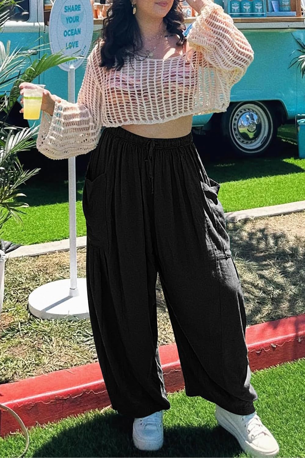Women’s Summer Beach Vacation Pants - High Waisted Wide Leg Palazzo Trousers | Flowy Casual Design