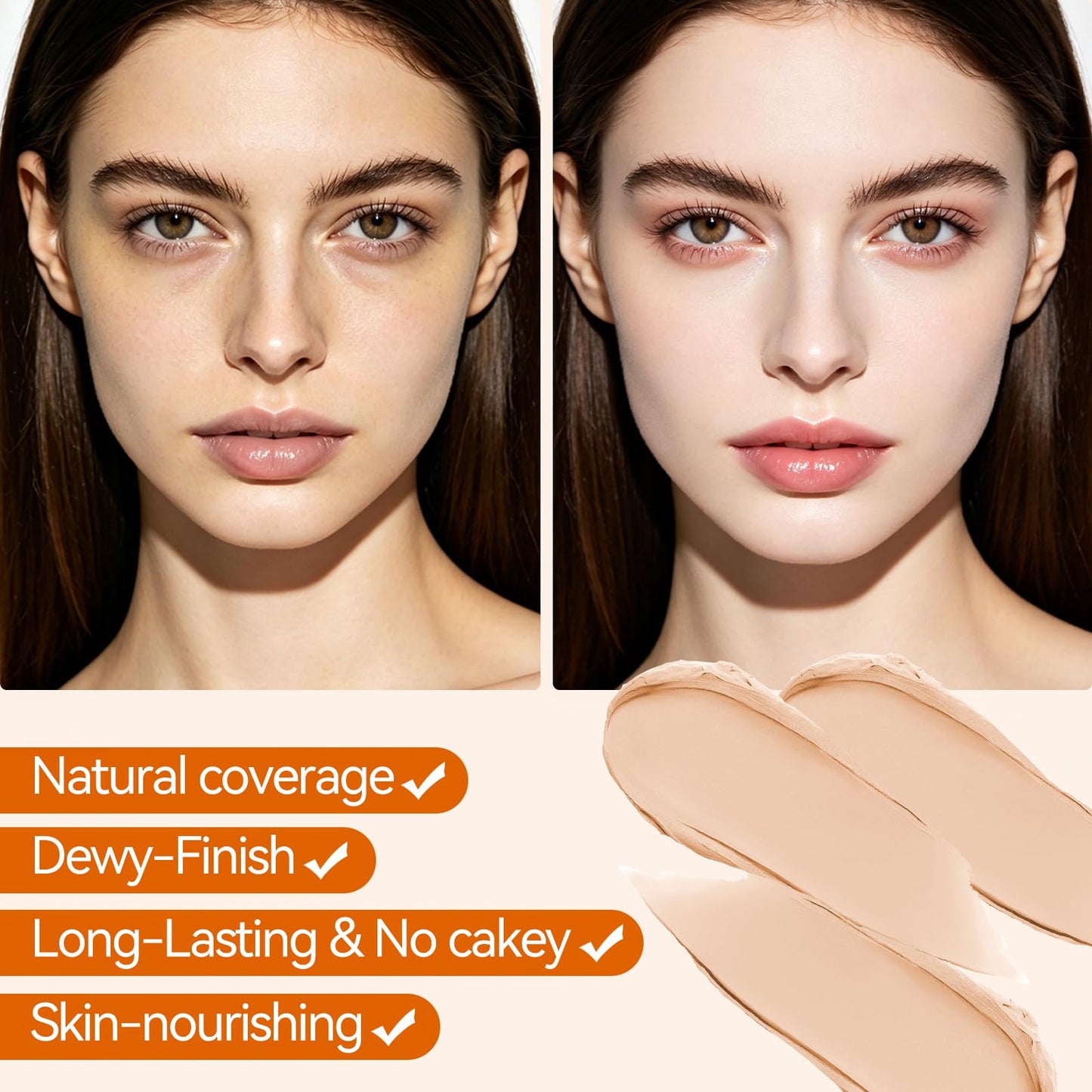 QIANWHITE Korean Foundation Stick Foundation for Mature Skin Tint, Buildable Light to Full Coverage Foundation Makeup Concealer, Dual-Ended with Brush for All Skin - Natural Dewy Finish (IVORY)