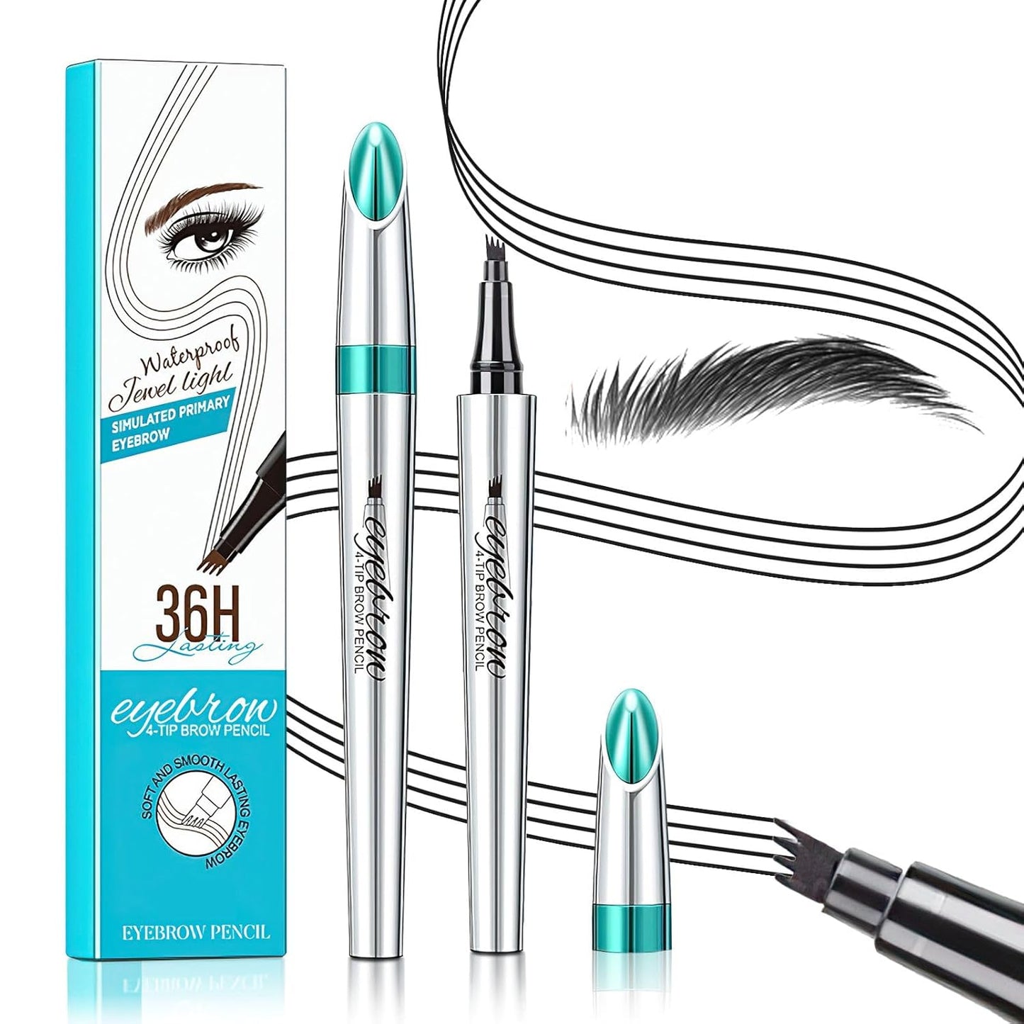 Microblading Eyebrow Pen - Long-Lasting 4 Fork Tip Tattoo Pencil | Dark Brown, Easy to Use Eyebrow Brush