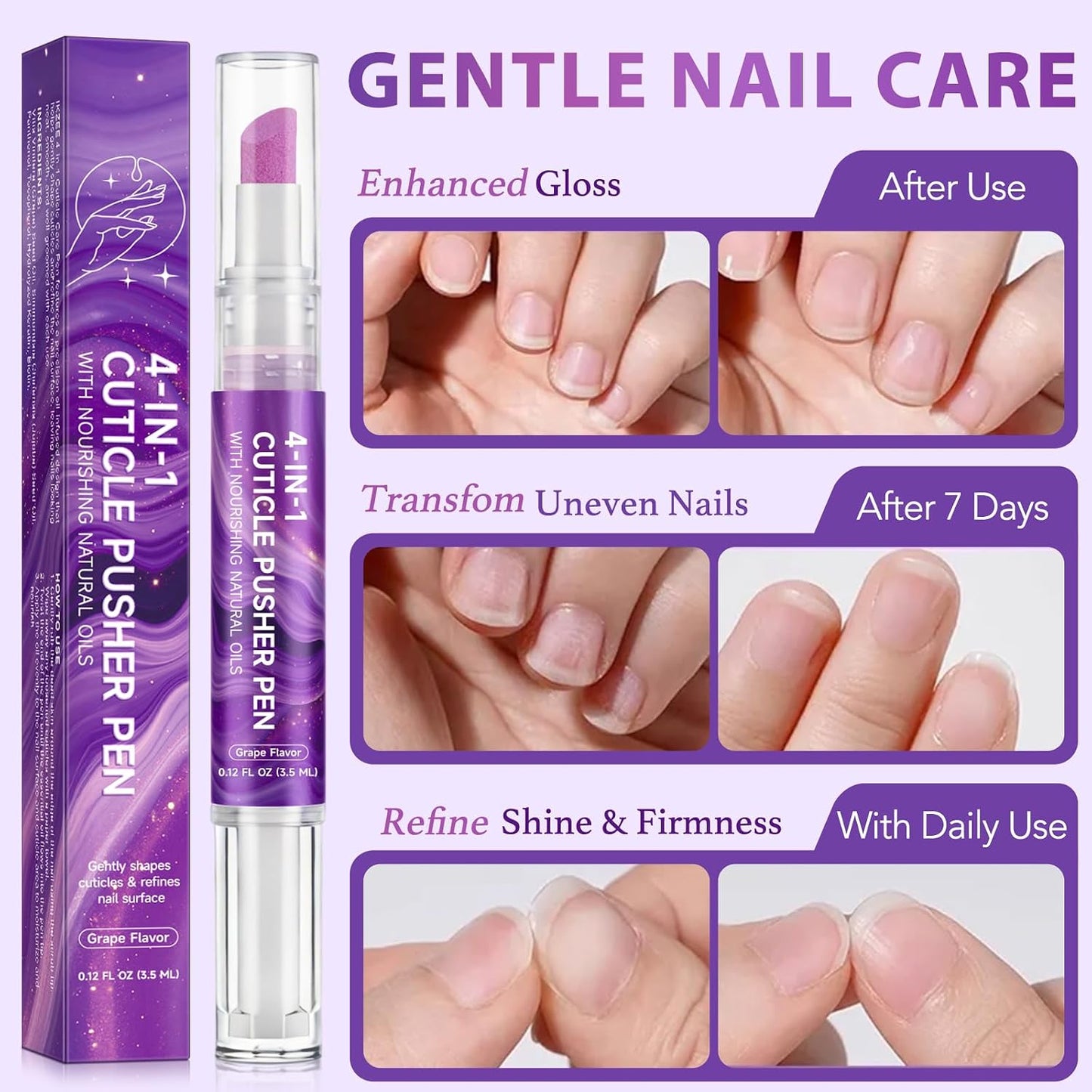 Cuticle Oil Pen - 4-in-1 Nail Care Tool with Quartz Tip | Jojoba & Grapeseed Oil, 3.5ml