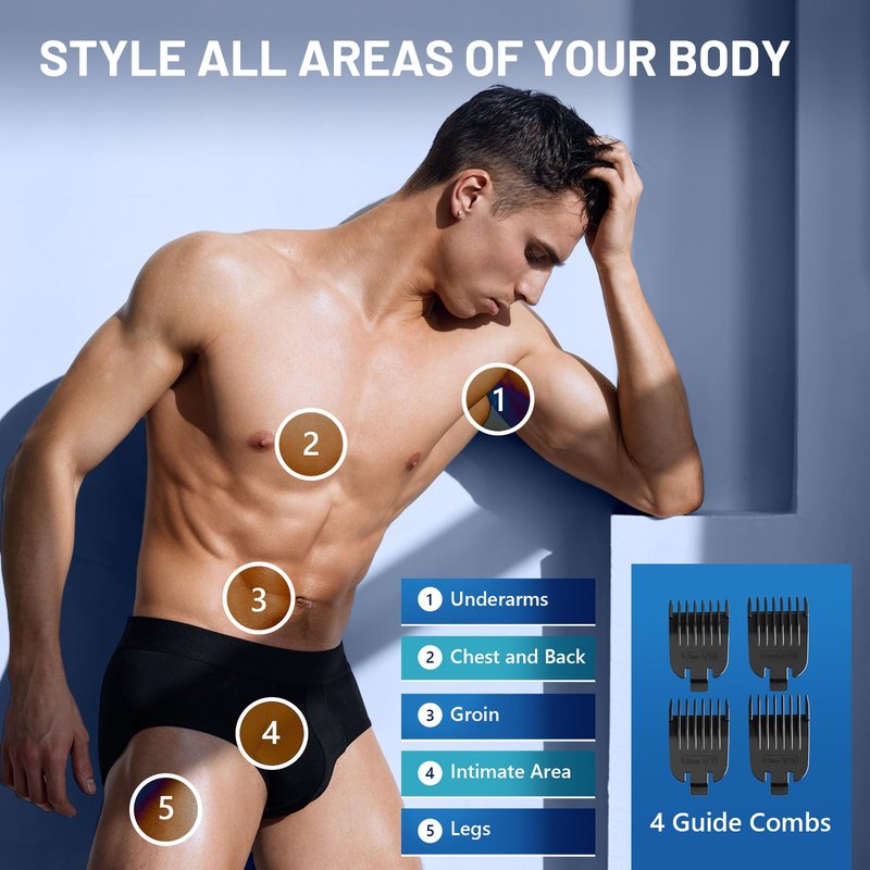VINATO Electric Body Hair Trimmer - Manscape Ball Trimmer, Groin Hair Trimmer for Men, Waterproof Ball Shaver, USB Recharge Dock Replaceable Ceramic Blade, 90 Mins Battery Life