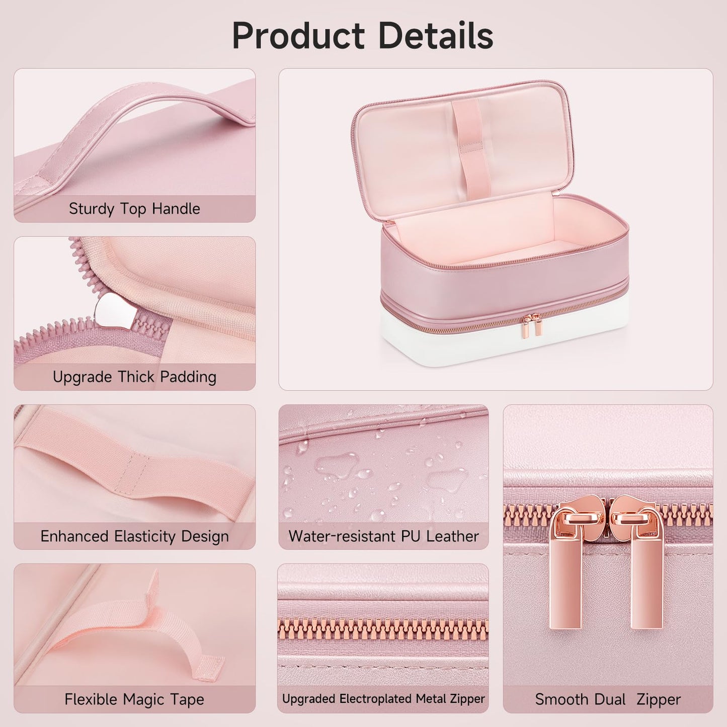 Travel Hair Dryer Case for Shark Glam, Portable Hair Tools Bag for Shark FlexFusion, Double-Layer Storage Carrying Case for FlexStyle Blow Dryer, Silki Straightener & Glossi Attachments Holder (Pink)