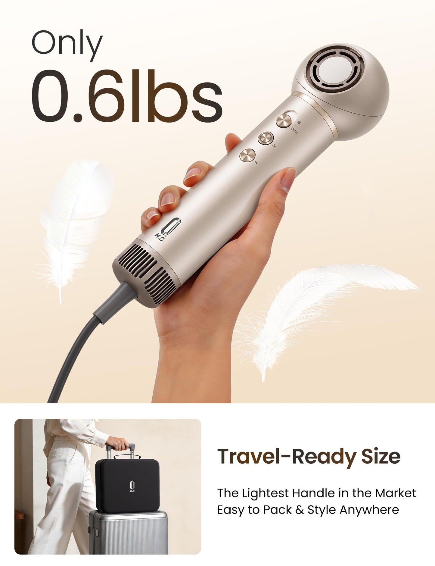 O.H.B 7 in 1 Hair Styler & High Speed Dryer Brush, 110,000RPM Blow Dryer Brush, Ionic Air Styler with Fast Drying, No Heat Damage Air Multi Styler for Volumize, Curl, Straighten, Travel Case, Gold