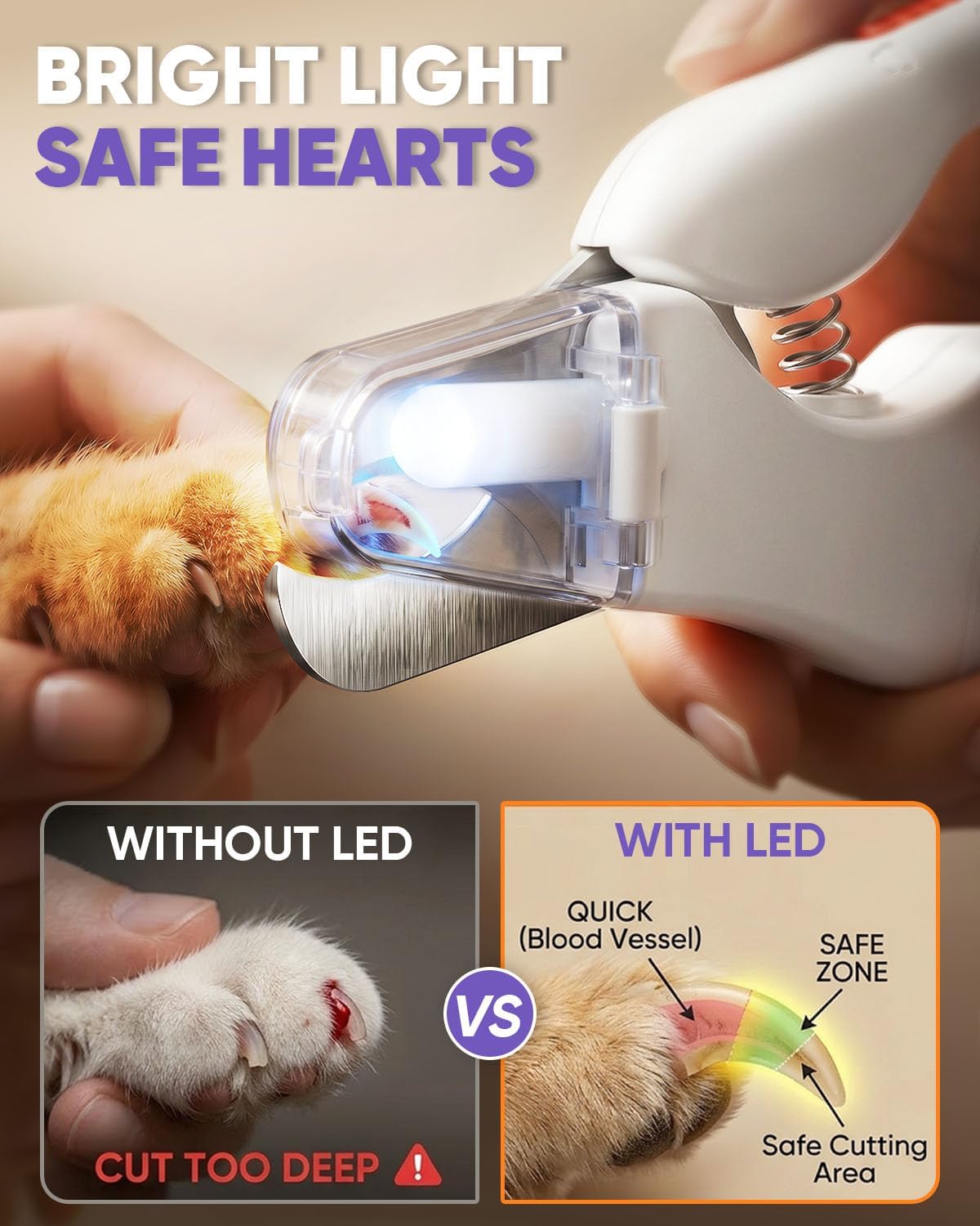 2-in-1 Cat & Dog Nail Clippers - USB Rechargeable Claw Trimmer with Quick Sensor & LED Lights | For All Sizes
