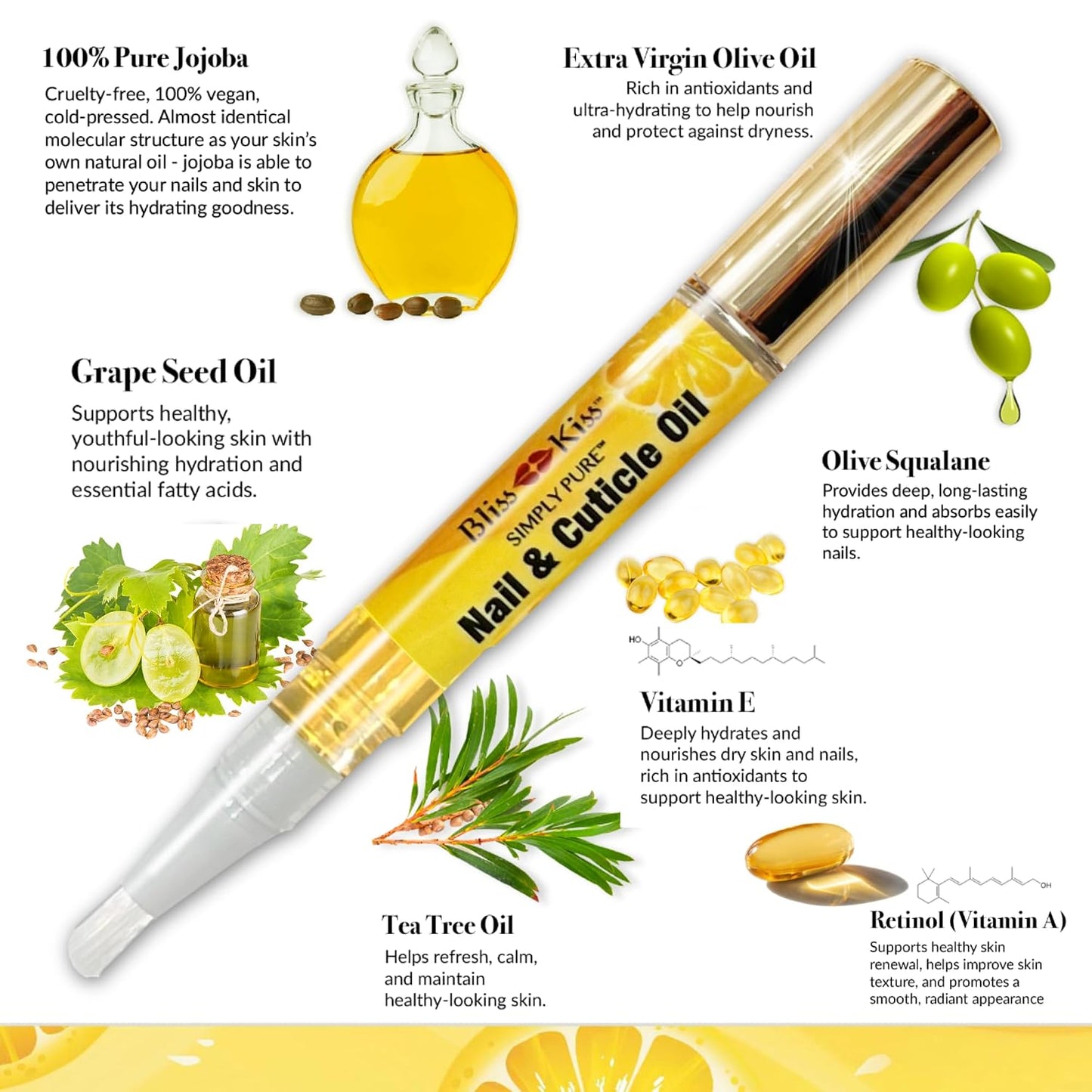 Crisp Fragrance Nail Oil Cuticle Pens - Vitamin E & Jojoba Nail Strengthener for Brittle Nails | 4-Pack