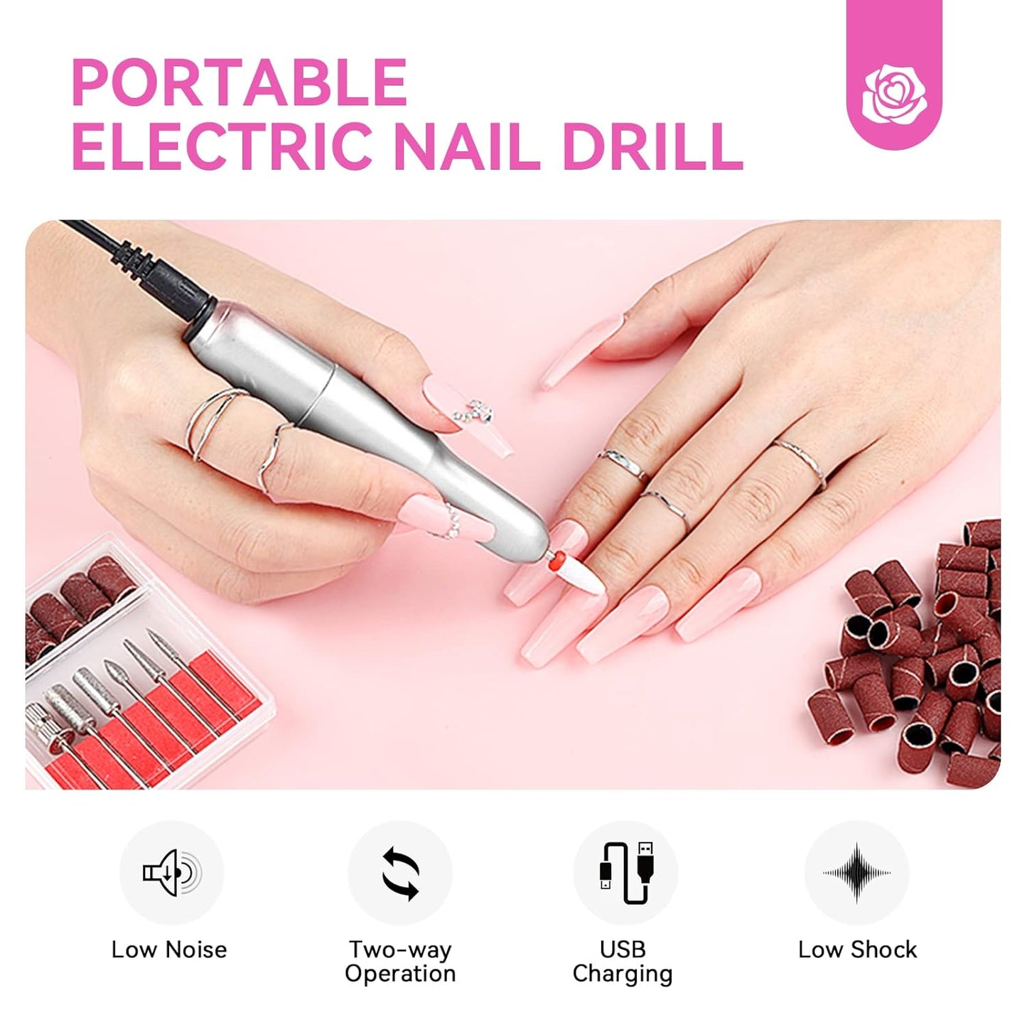 Acrylic Nail Kit with Drill & UV Light - Clear, Pink, Black & Red Powder & Gel Polish for DIY Nail Art