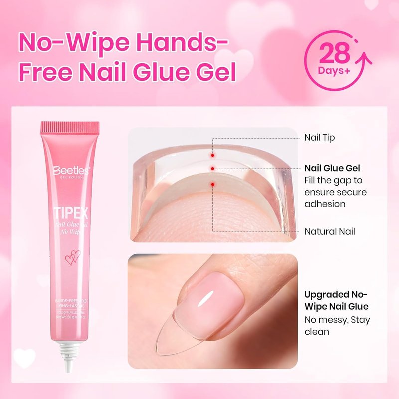 Beetles Nail Kit - Heart Cutout Almond & Stiletto Tips, 192pcs Gel Starter Set with UV Lamp & 6 Colors