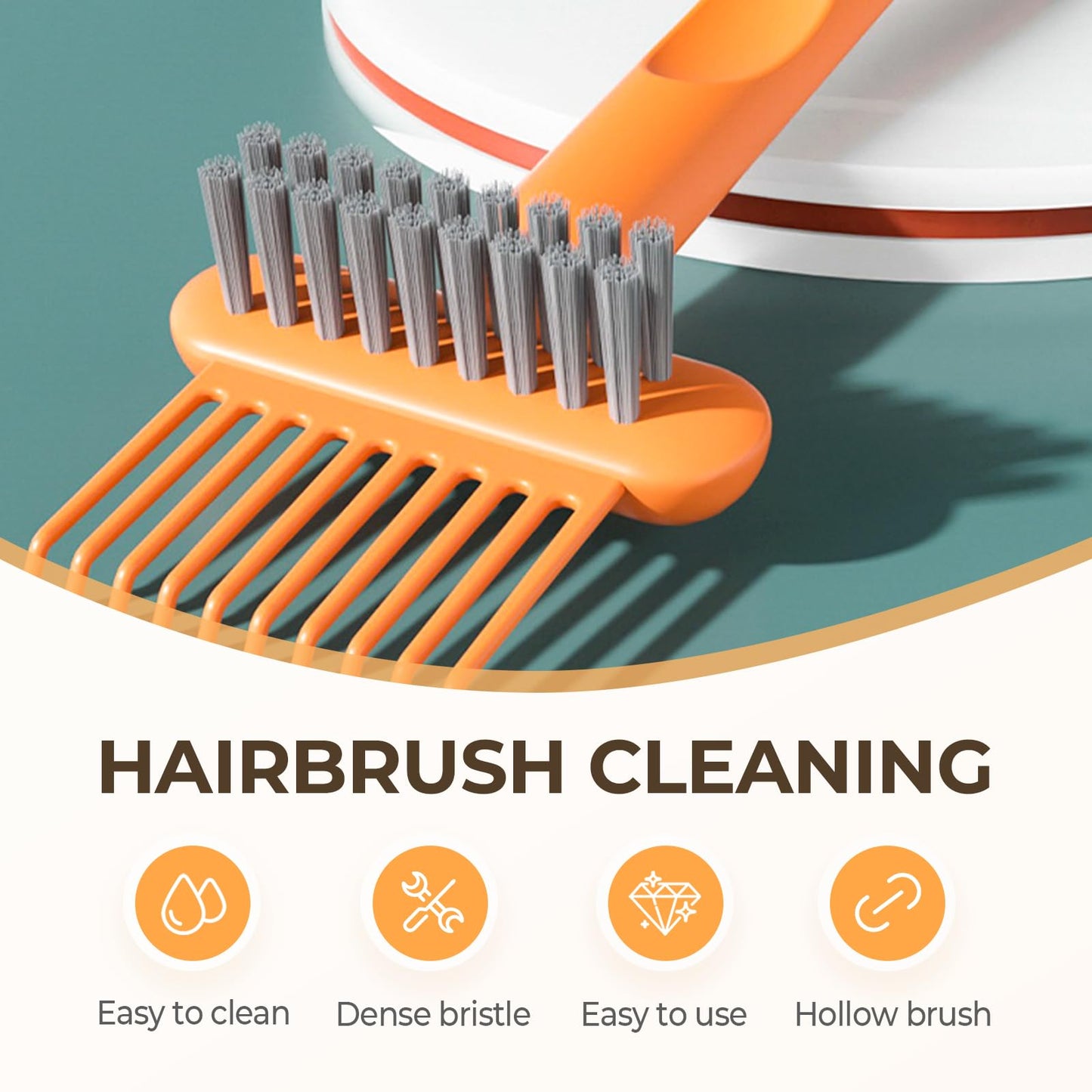 2-in-1 Comb Cleaner with Pick and Bristles,Portable Hair Brush Cleaner, Hair Brush Cleaner Tool, Hairbrush Cleaner Tool, Hairbrush Cleaner Tool Rake Salon Travel Use (Orange 1Pcs)