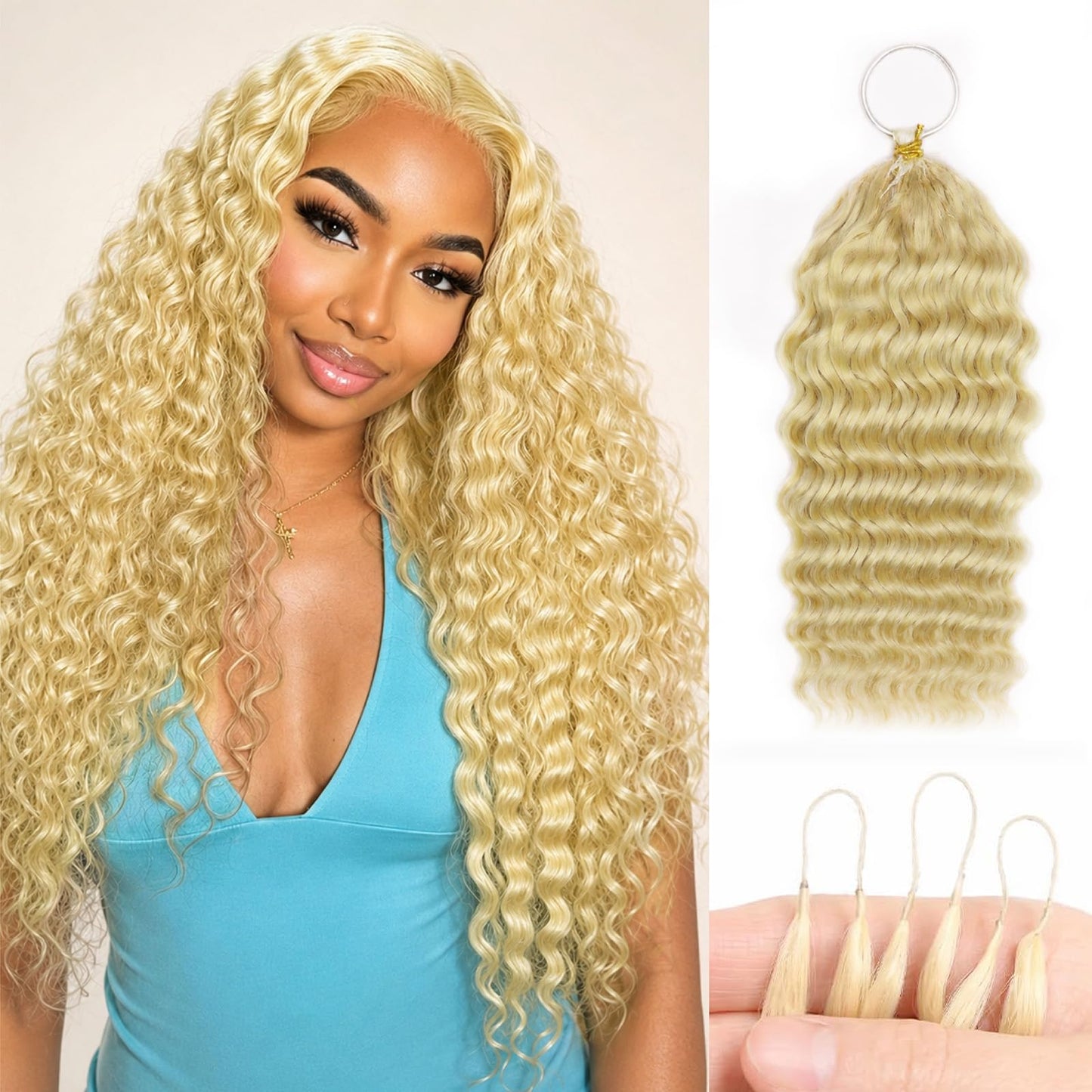 613 Blonde Pre-Separated Human Crochet Hair Deep Wave Curly Miracle Knots Crochet 14 Inch 60g Blonde #613 Knotless Feather Invisible 100% Human Crochet Braiding Hair Extensions for Black Women