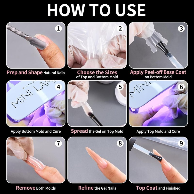 Makartt Dual Nail Forms - Long Almond Shape Molds for Gel Extensions | 280 Pcs, 14 Sizes, Reusable DIY Manicure