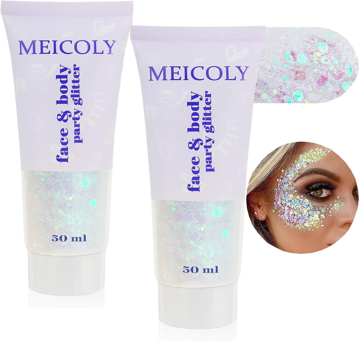 Purple and Gold Face and Body Glitter Set - Sparkly Chunky Makeup for Mardi Gras | Festival Accessories for Women and Kids