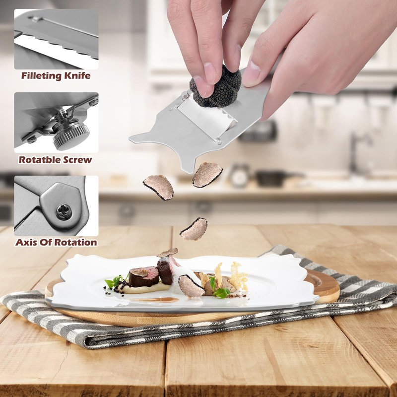 NOLITOY Professional Stainless Steel Truffle Slicer with Adjustable Blade, Truffle Cutter Cheese Scraper Chocolate Shaver Vegetable Peeler