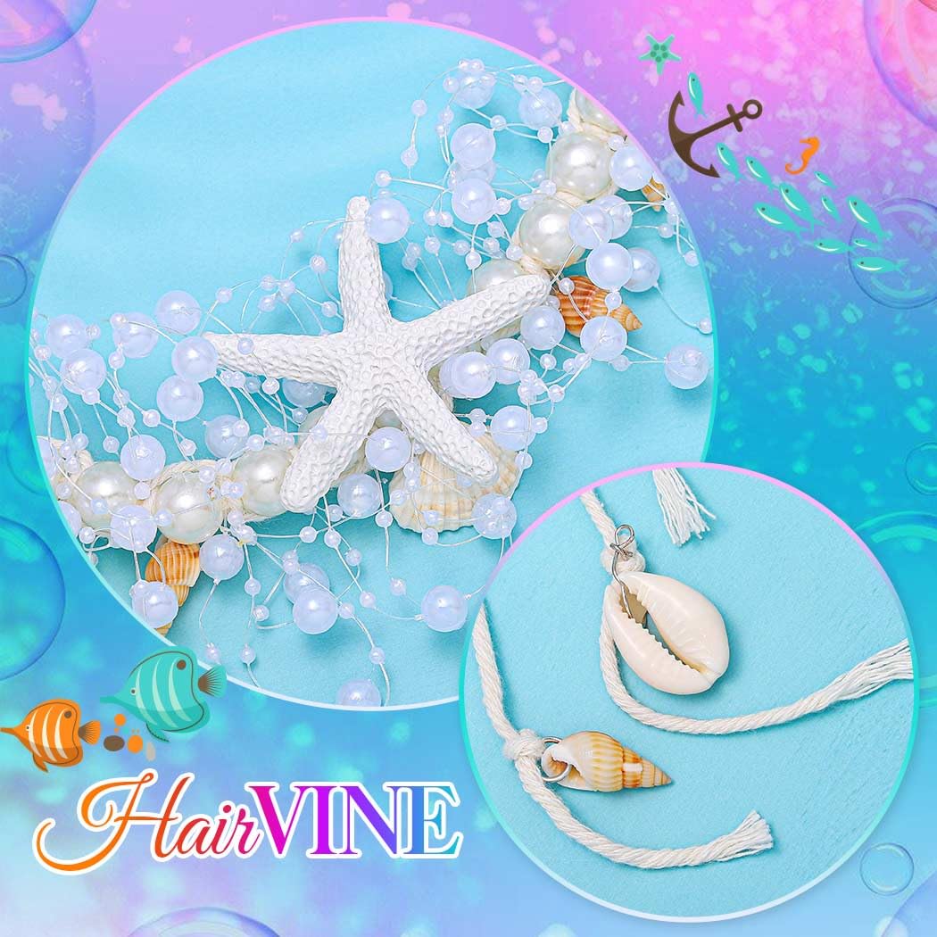 Catery Starfish Headband Pearl Hair Vine Headpiece Wedding Hair Accessories for Women (White)