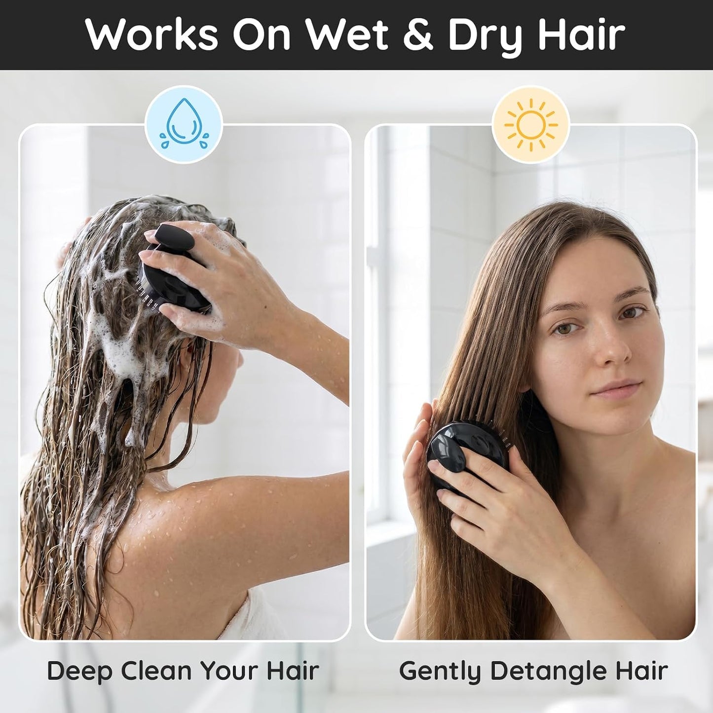 Scalp Massager Shampoo Brush - Dual-Layer Nylon Bristles for Hair Growth & Dandruff Removal | Black